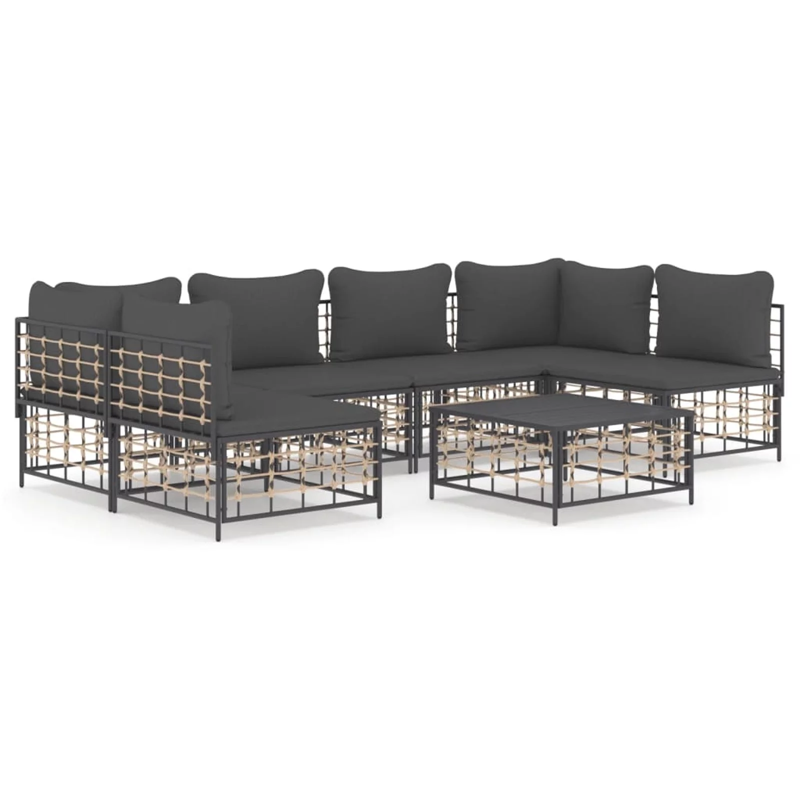 Walmeck 7 Piece Patio Set with Cushions Anthracite Poly Rattan