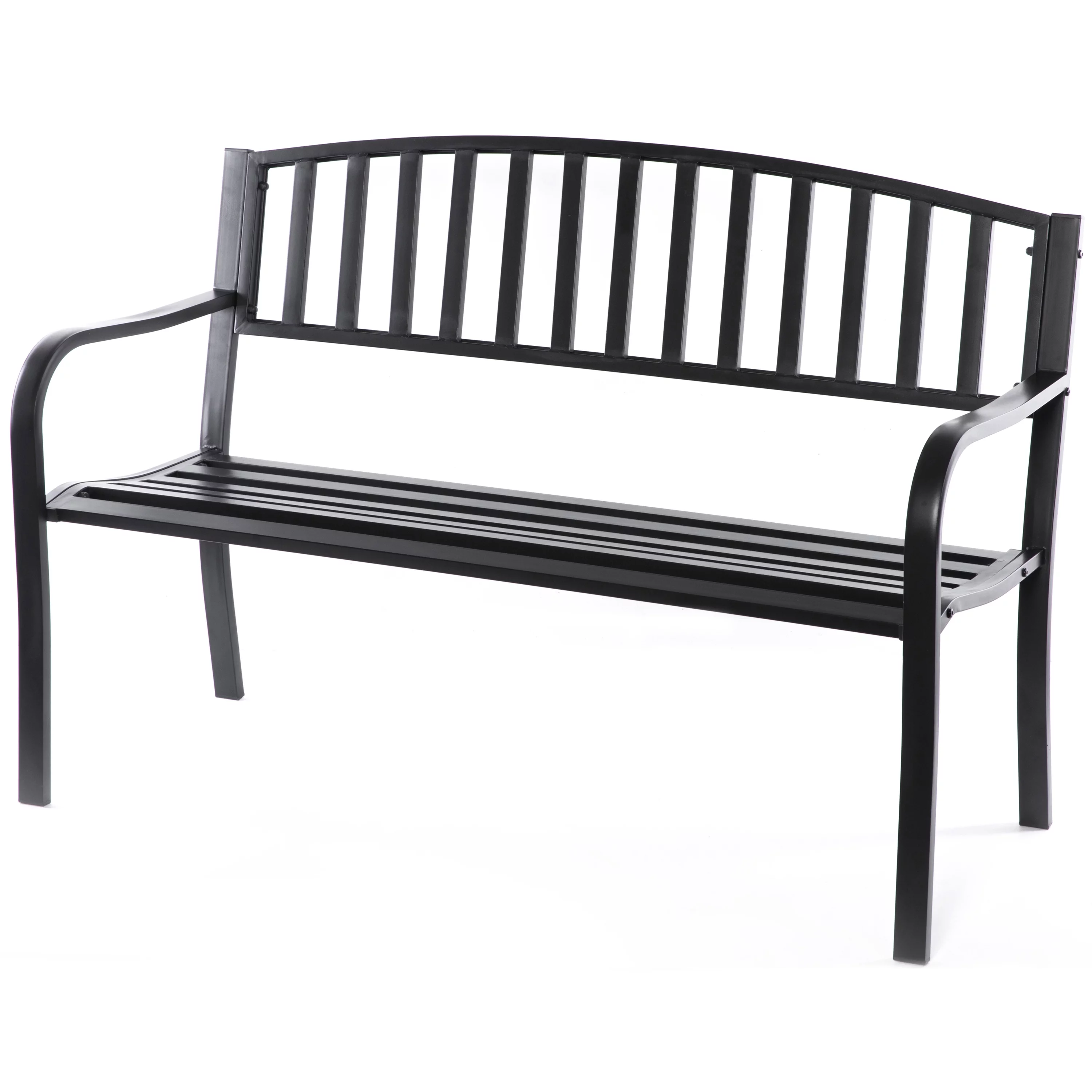 Steel Garden Park Bench Cast Iron Frame Patio Lawn Yard Decor, Black Seating Bench for Yard, Patio, Garden, Balcony, and