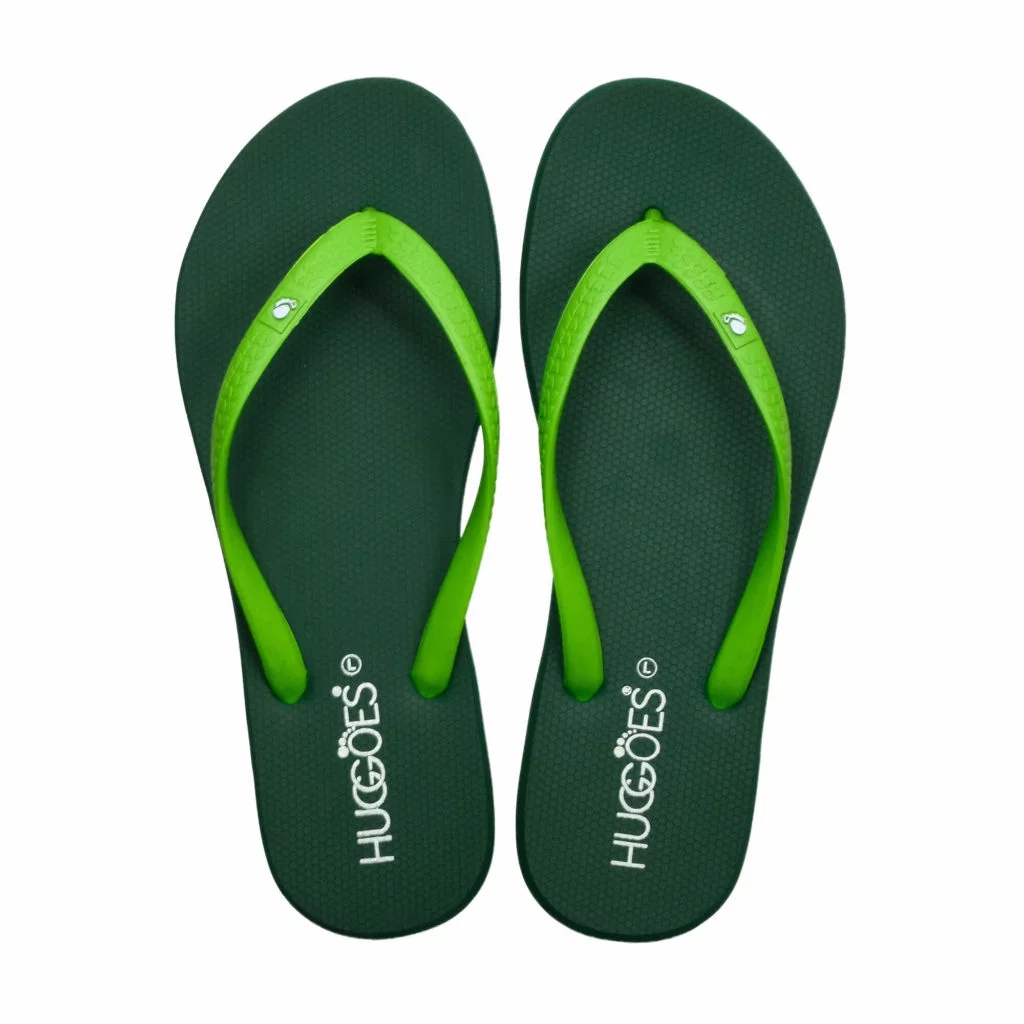 HUGGOES Sapling Natural Rubber Comfort Flip Flops for Women - Olive Green/Lime