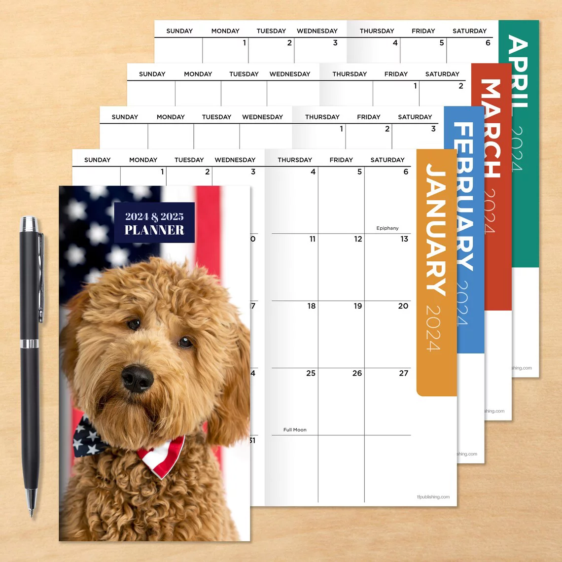 2024-2025 USA Doodle Dog Small Monthly Pocket Planner