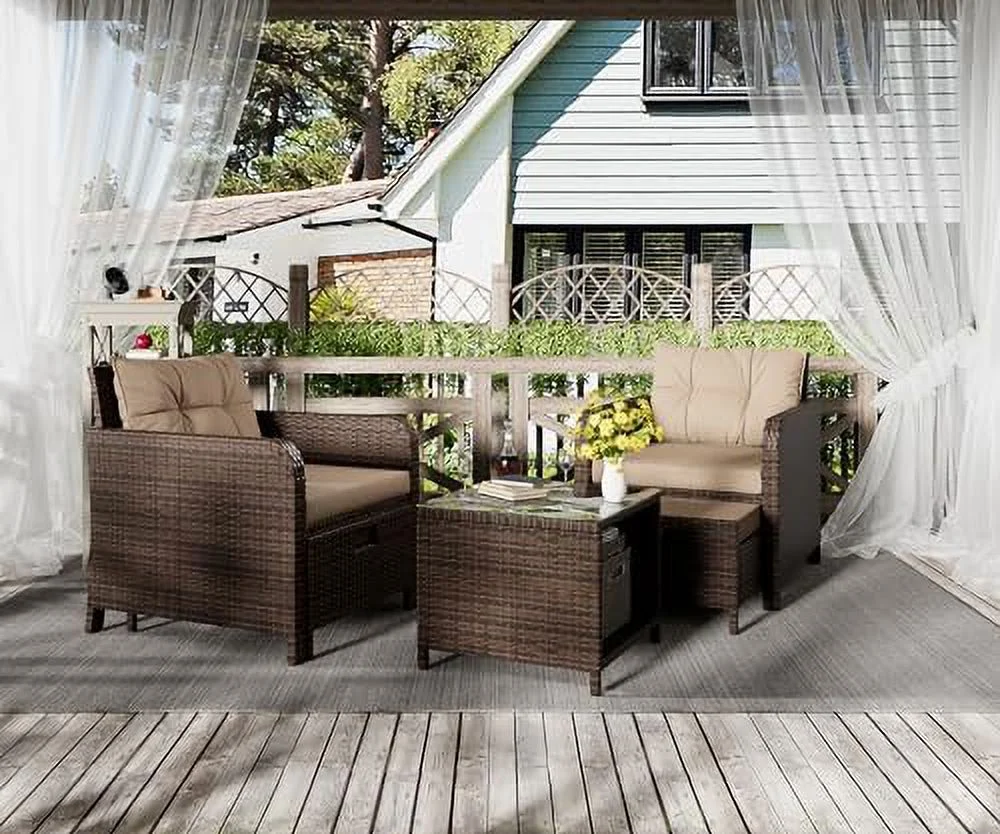 HBBOOMLIFE Outdoor Patio Wicker 5-Piece  Set  No Assembly Required All-Weather Rattan Conversation Bistro &  Table for Garden  Porch  Balcony and Deck (Black)