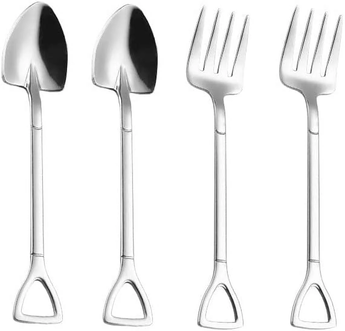 Shovel Shaped Spoon Fork Set,4PCS Mini Stainless Steel Tea Dessert Spoon Coffee Spoons Ice Cream Spoon Perfect for Home and Kitchen (Silver)
