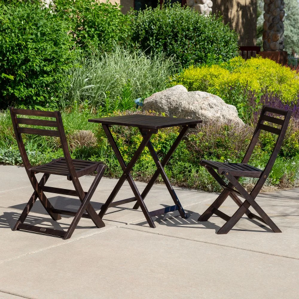 Buumin 3-Piece Eucalyptus Bistro Set, Square, Espresso