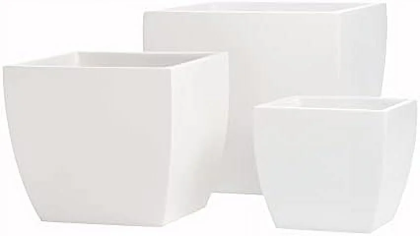 Pacifica Square Curved Fiberglass Planter, White, 12 Inch