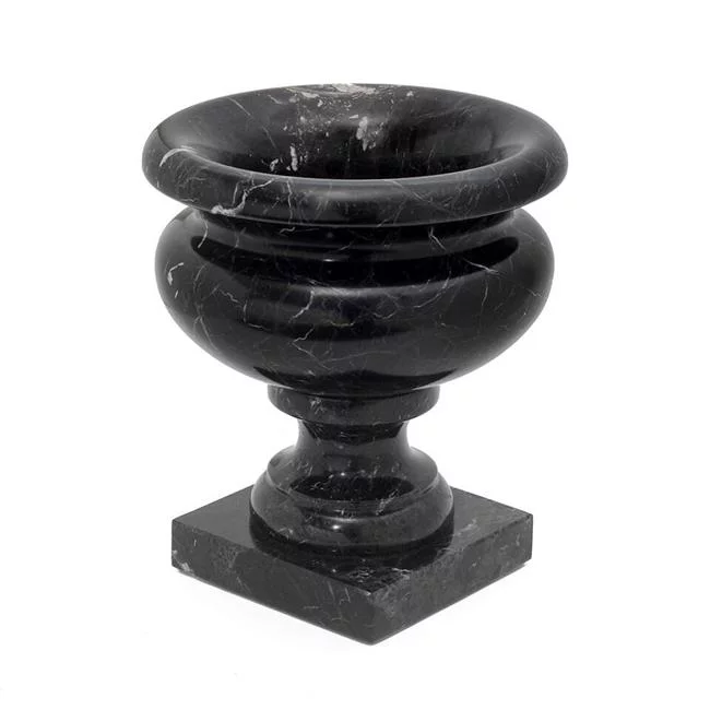 Marble Crafter  Phoebe Style Small Planter, Black Zebra Marble