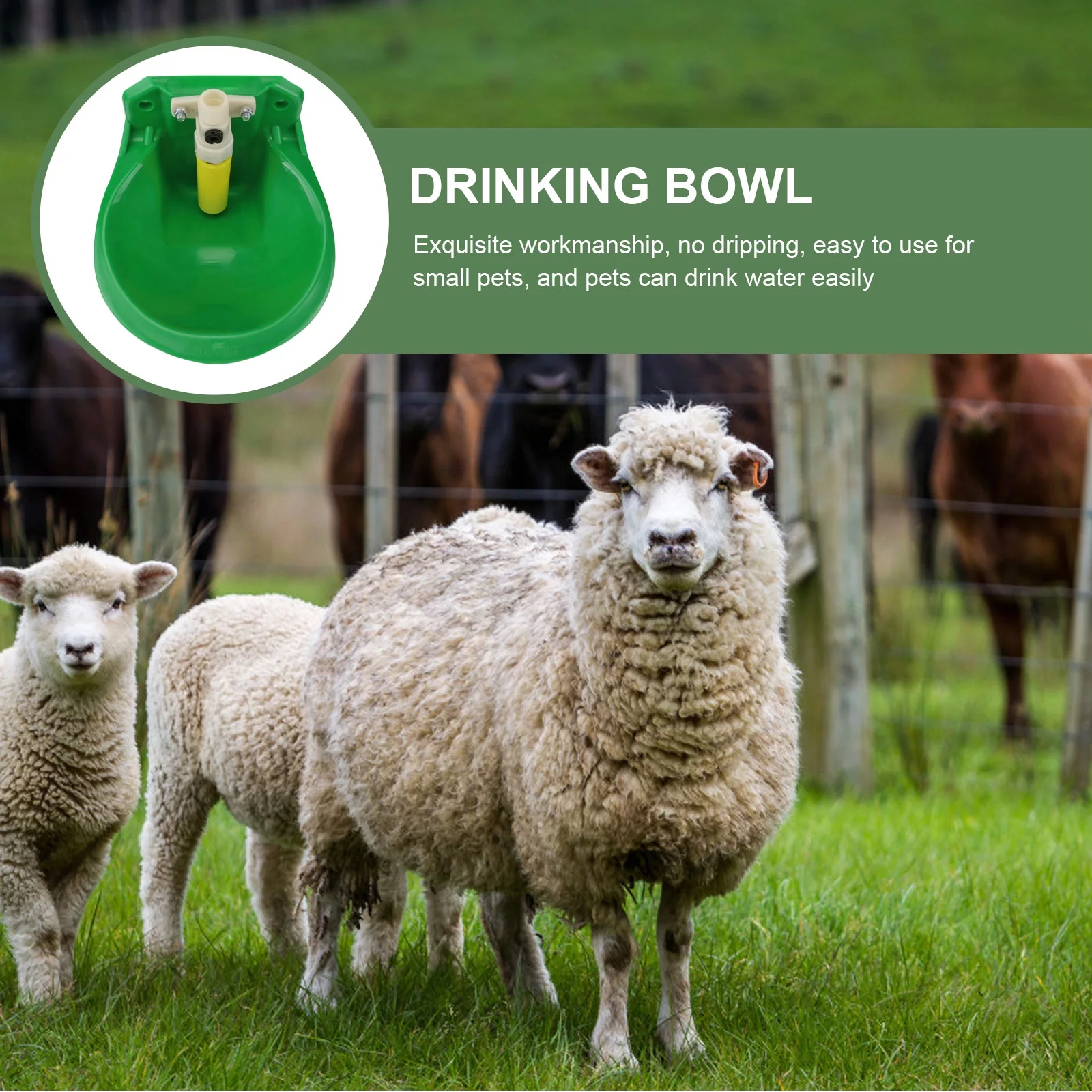 Guichaokj 1Pc Sheep Drinking Bowl Animal Waterbowl Automatic Water Fountain (Green)