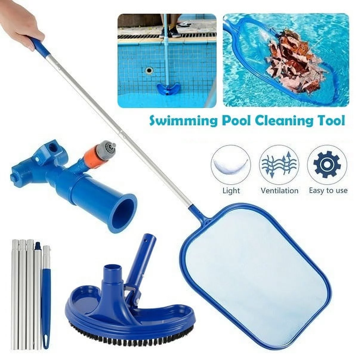 Everso Swimming Pool Pond Fountain Vacuum Cleaner Leaf Skimmer Mesh Set Cleaning Tool