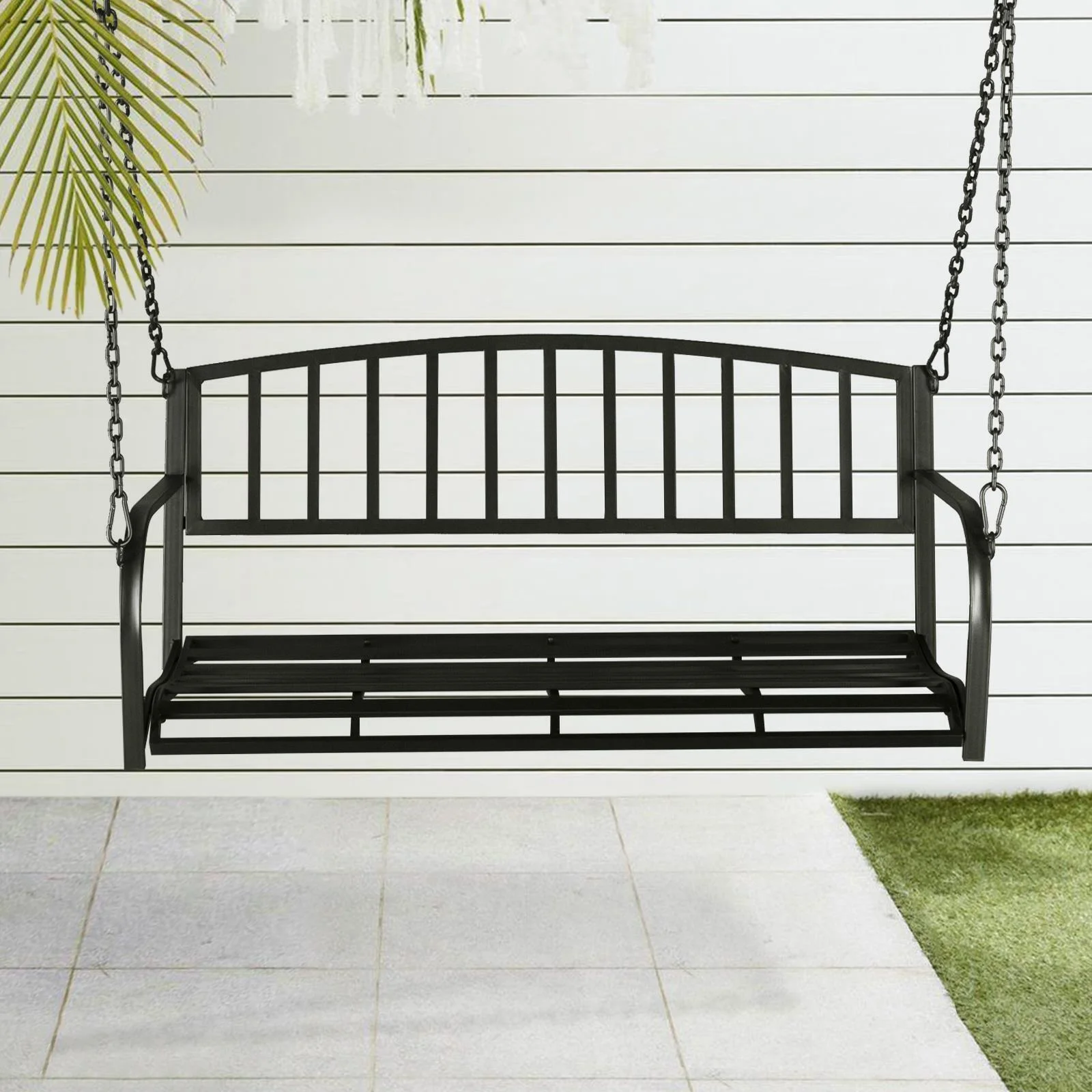Heavy Duty Swing Chair Bench Metal Patio Porch Swing Black for Gardens Yards