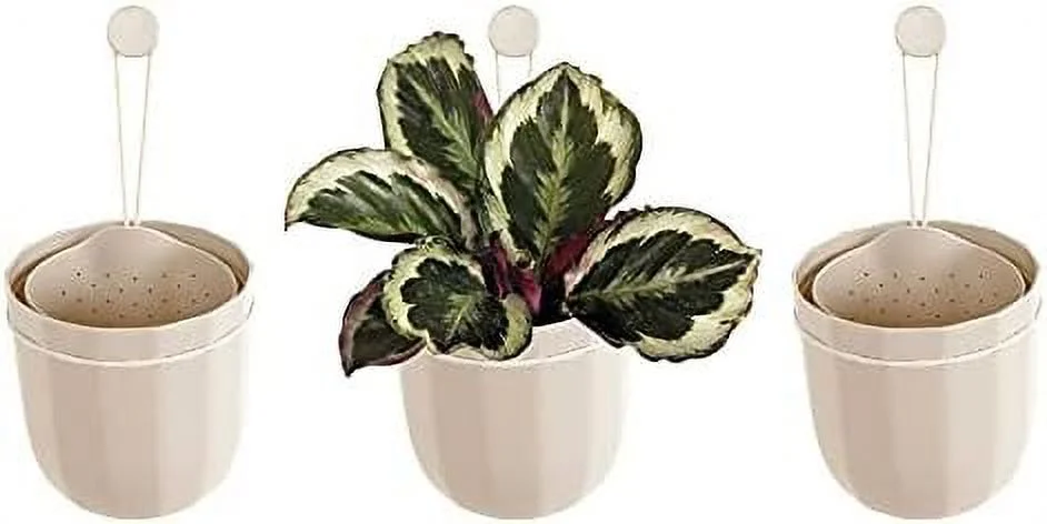 Hanging Planter, Indoor Flowerpot, Hanging Planter for Indoor and Outdoor Planting, Mount or Ceiling (Oat, 3 Pack)