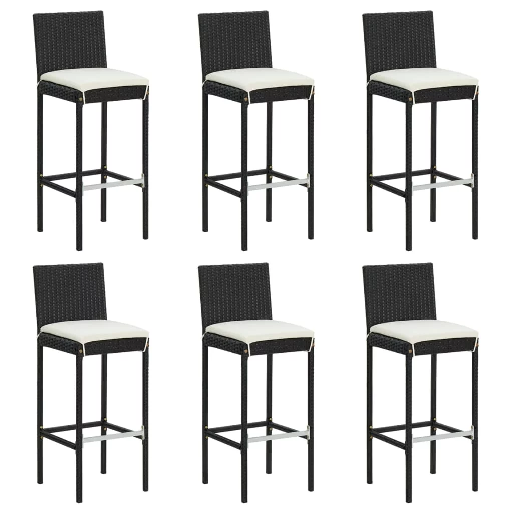 Dcenta 7 Piece Patio Bar Set with Cushions Black Poly Rattan