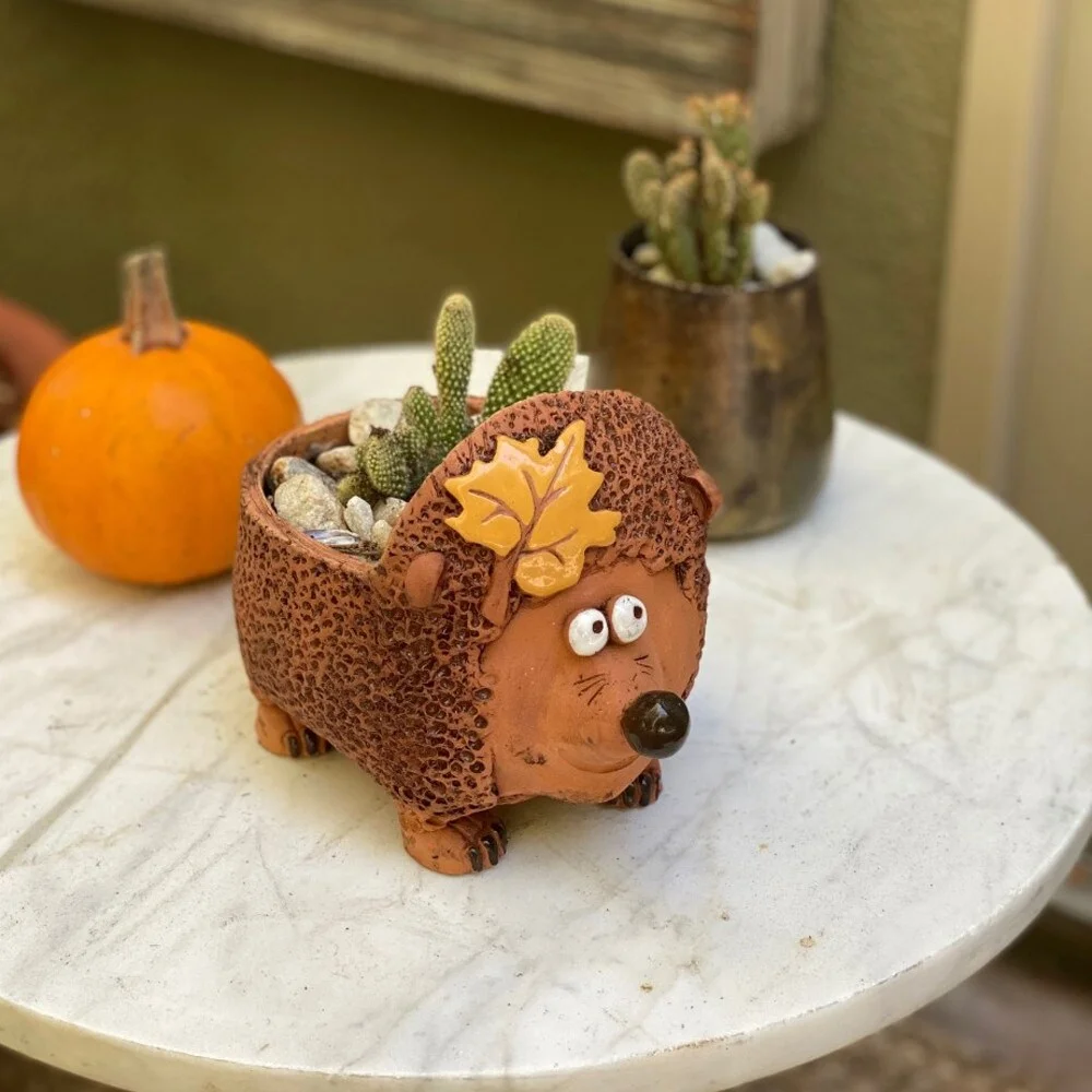 Golden Ceramics  Handmade Flower Pot Planter - Hedgehog - 7.5