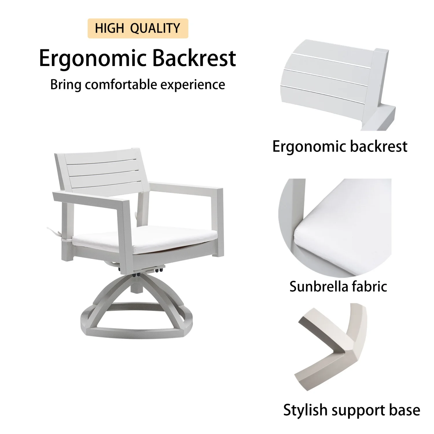 6PC Patio Aluminum Furniture  Modern Dining Set  including 4 Dining Chairs & 1 Dining Bench Sunbrella Fabric Cushioned and Two-tone Table Top Rectangle Table with Umbrella Hole  Matte Whi