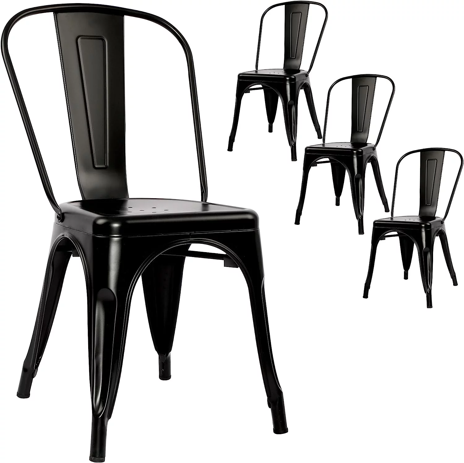 Metal Dining Chairs Set Of 4 Metal Chairs Indoor Outdoor Chairs Stackable Chairs For Kitchen, Dining Room, Bistro And Cafe (Black)