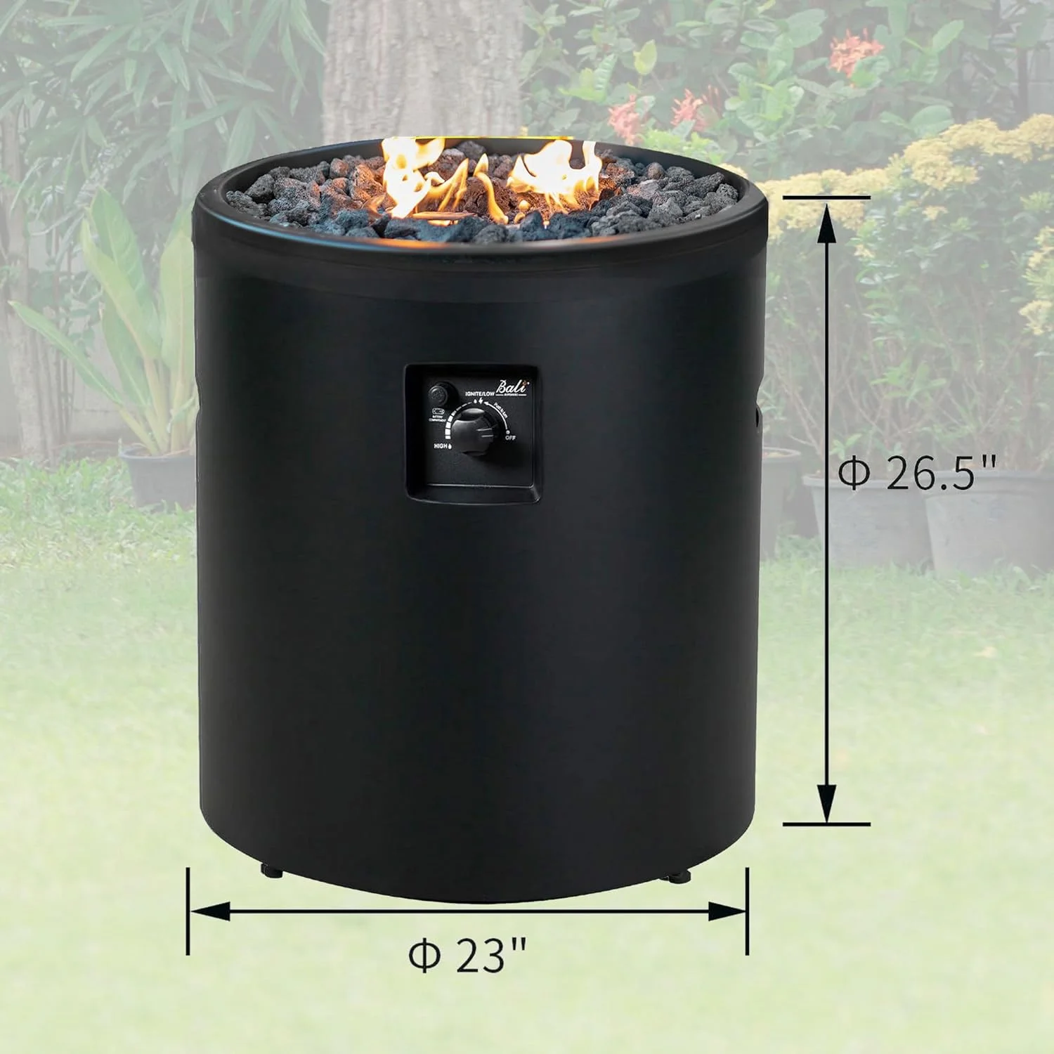 Steel 50K BTU Smokeless Propane Gas Round Outdoor Backyard Heating Fireplace for Patios, Decks, and Porches, Black