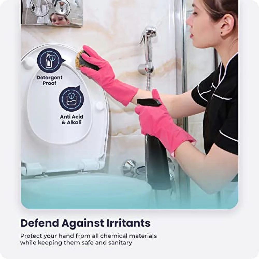 FMP Brands Cleaning Gloves 12 Pairs Rubber Gloves for Washing Dishes Non-Slip Dishwashing Gloves Waterproof Reusable Latex Dish Gloves for Kitchen, Bathroom, Household, Gardening (X-Large, Pink)