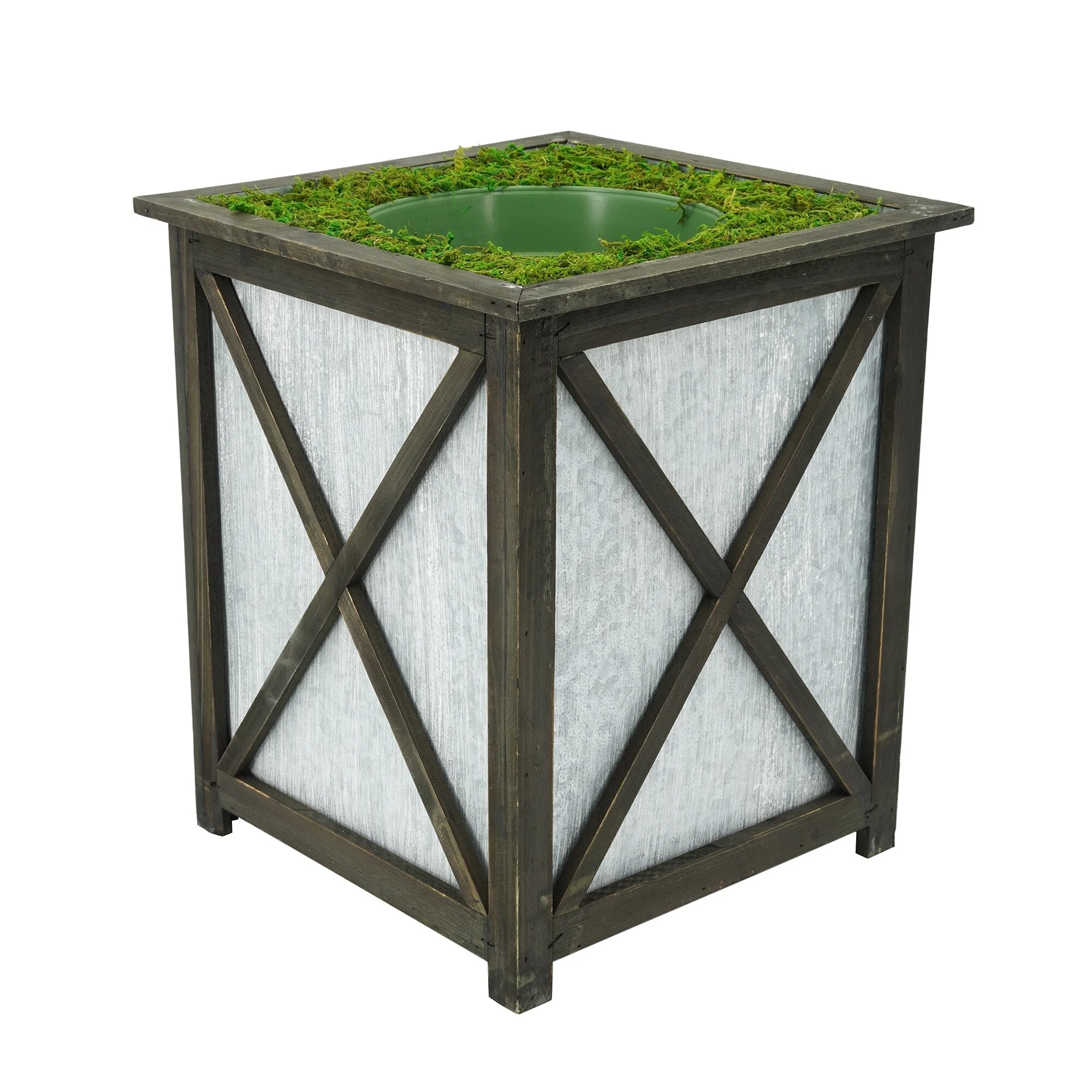Large Stout Crisscross Wood/Metal Planter Pot-in-a-Pot Black