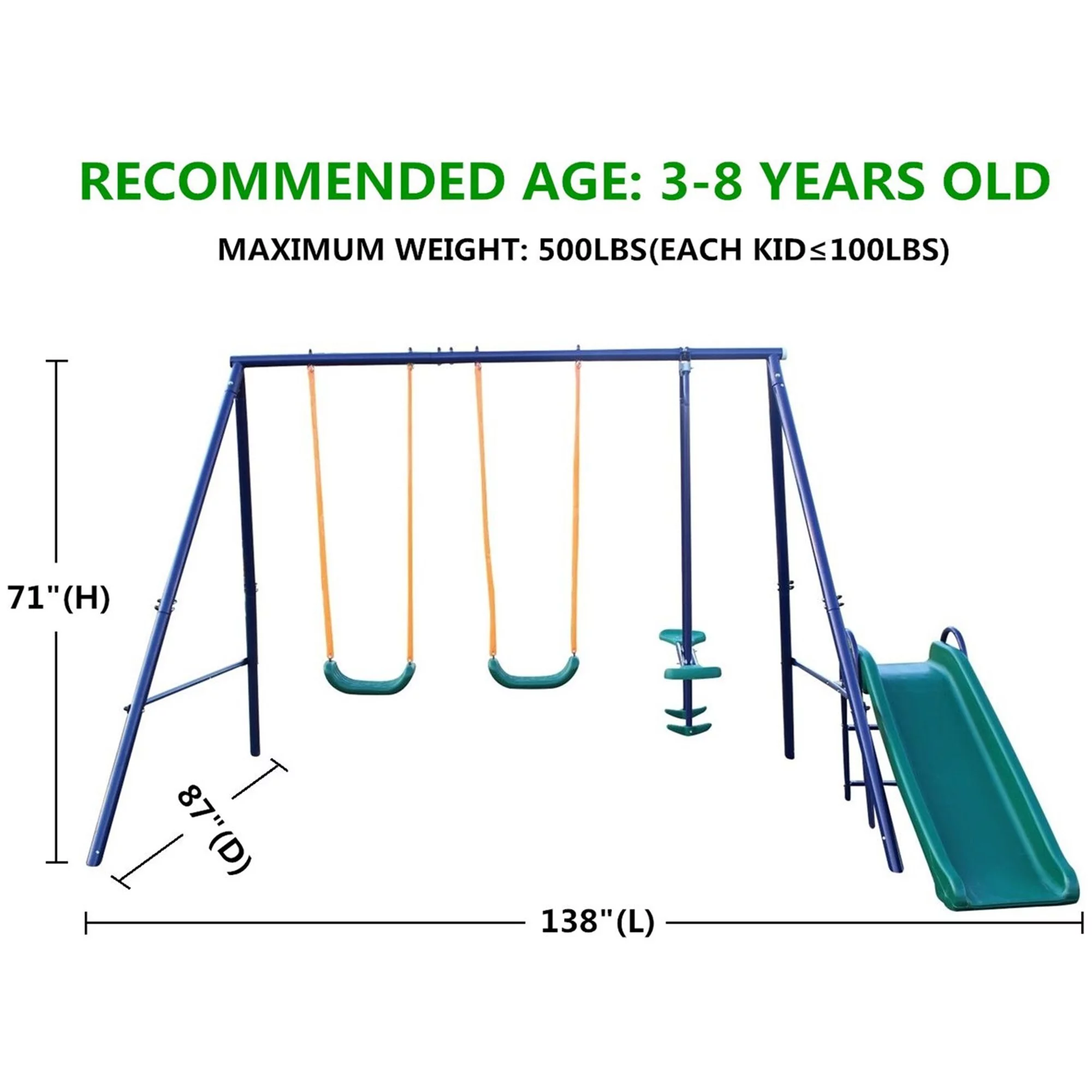 BESTCOSTY A-Frame Metal Swing Set with Slide