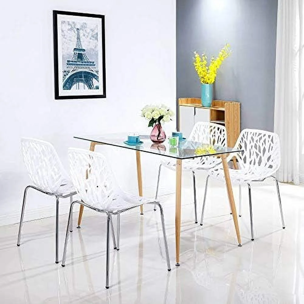 SJOIKLM Plastic Dining Chairs Set of 4 Modern Plastic Lounge Chair Dining Side Chair for Outdoor Indoor  White