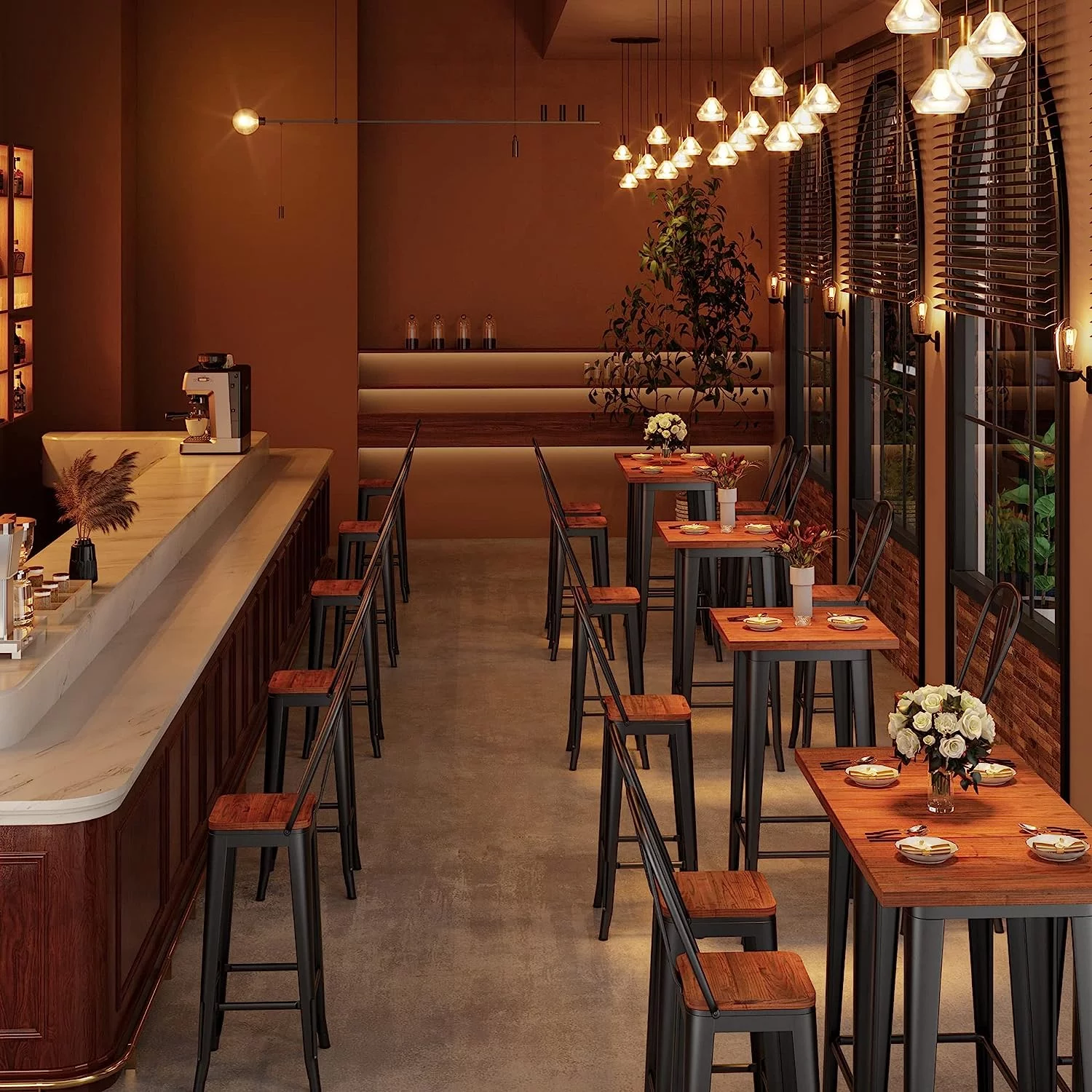 DSZBNUIO Table and Chairs Set  3 Piece Pub Table Set with Solid Elm Top and Metal Frame   Height Table Set for 2  with 400 lbs Loading Capacity for   Home  Bistro Cafe