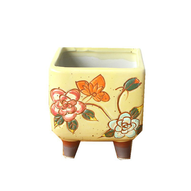 Hand-Painted Ceramic Succulent Planter - Tabletop Plant Pot