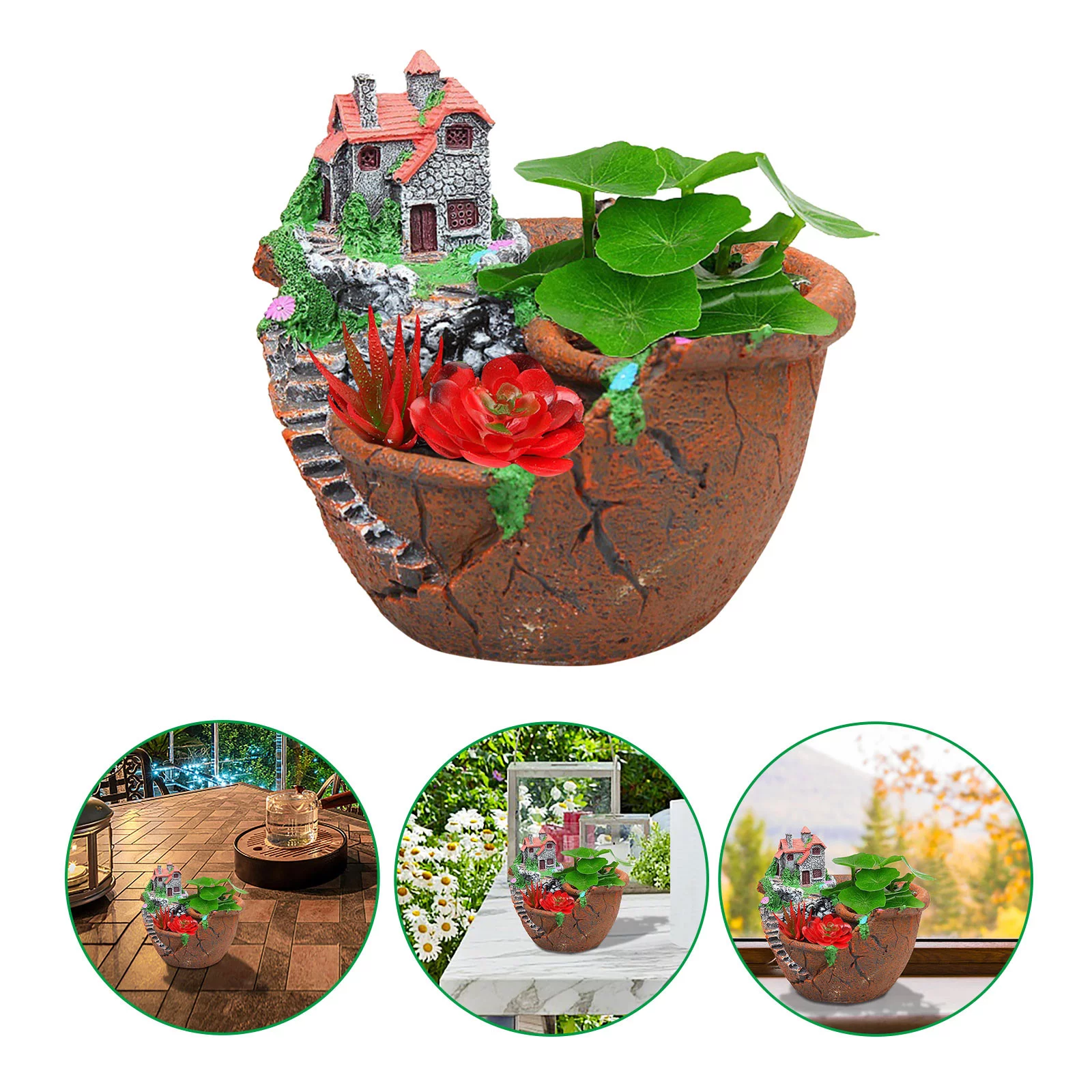 Jierger DIY Mini Succulent Pot Creative Resin Plants Pot Irregular Fleshy Flower Platter Pots Succulent Cactus Plant Pot Planters Fairy Garden Gardening Gifts Statues