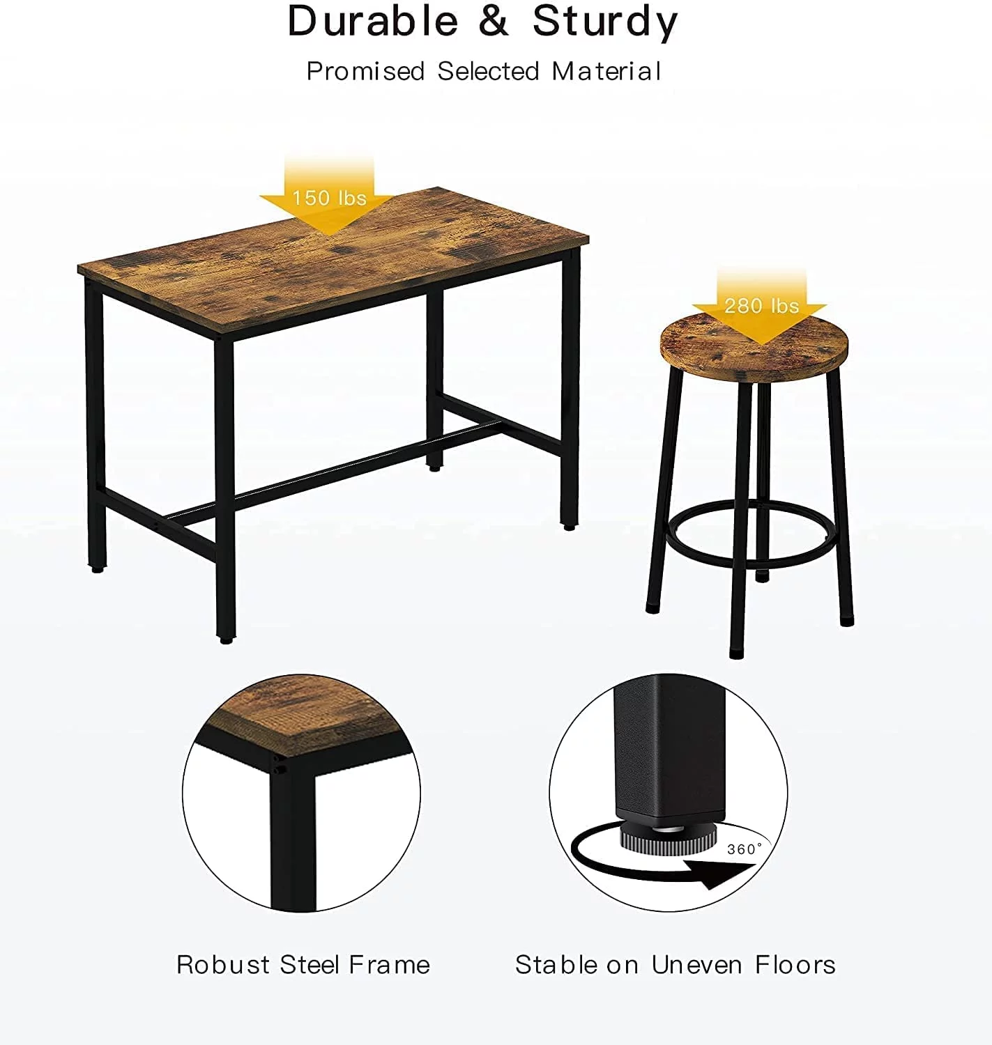 CHIOPKM 5 Pcs Dining  Set  Industrial Kitchen  and Chairs for 4    Set Height for 35.4''  Counter Height  with 4 Stools for Home Kitchen Breakfast Nook Restaurant Pub