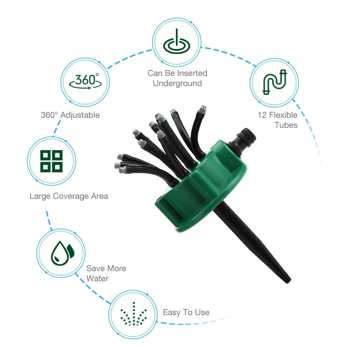 Harnent 360° Flexible 12 Tubes Garden Yard Lawn Water Sprinkler Watering Sprayer System