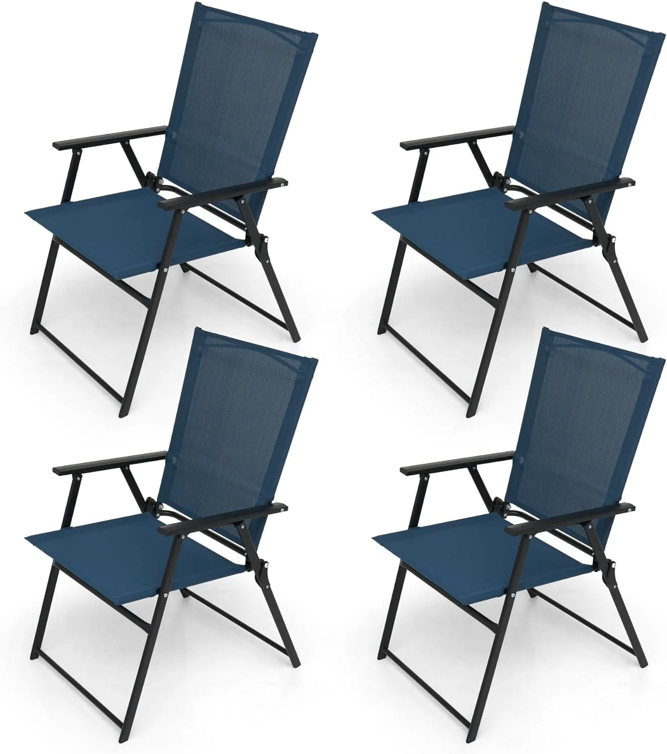 Patio Folding Chairs, Outdoor Portable Dining Chairs for Lawn Garden and Porch,Set of 4 - Dark Blue