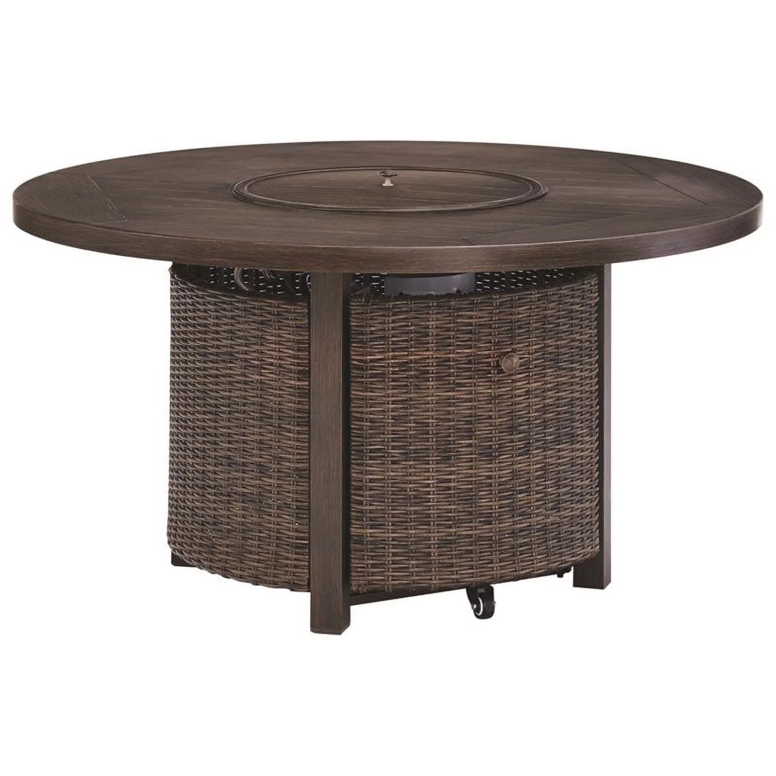 Bowery Hill Round Fire Pit Table in Medium Brown