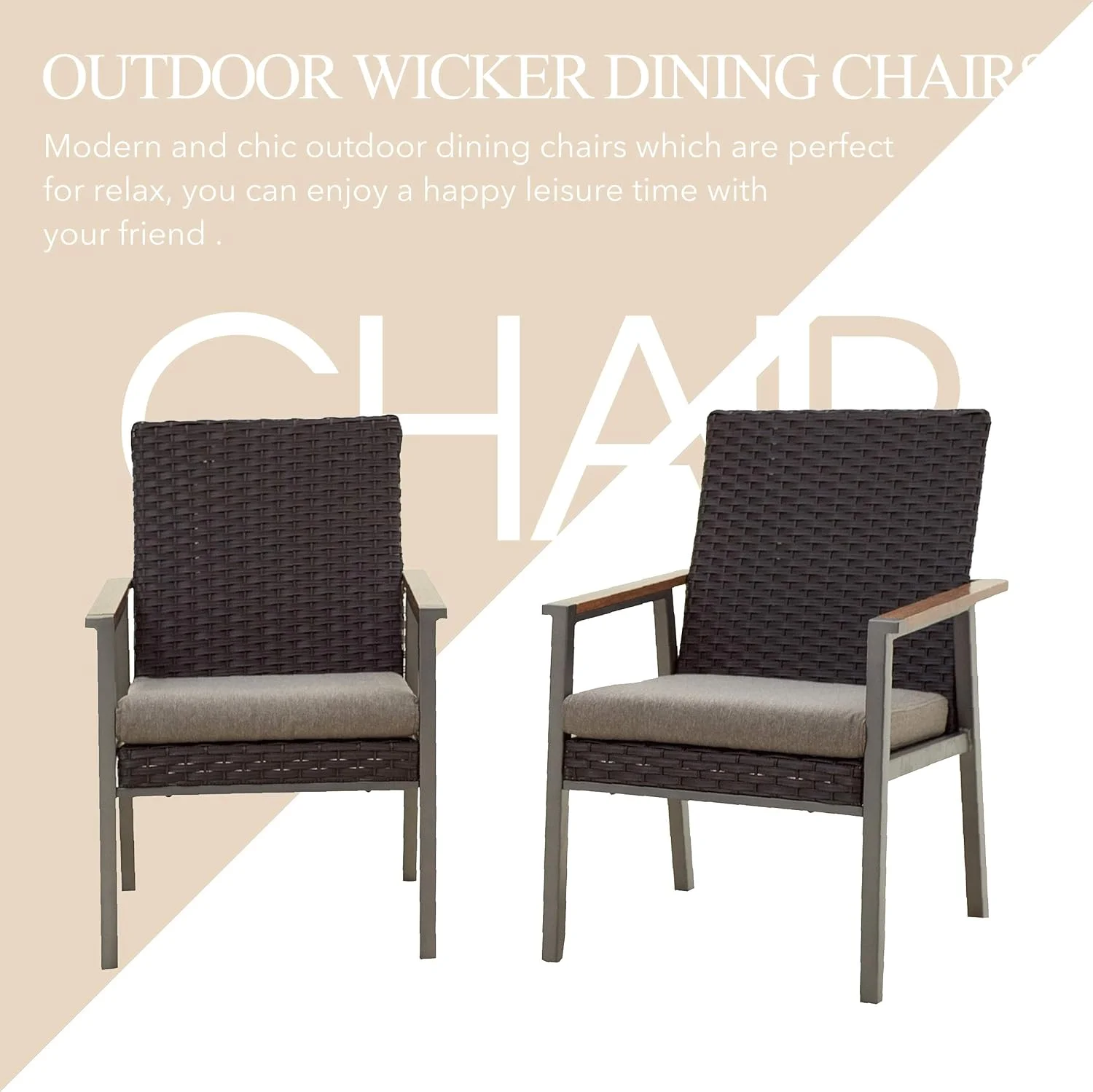 Outdoor Wicker Patio Rattan Dining Set Of 2 With Gray Cushion, 2 Chairs