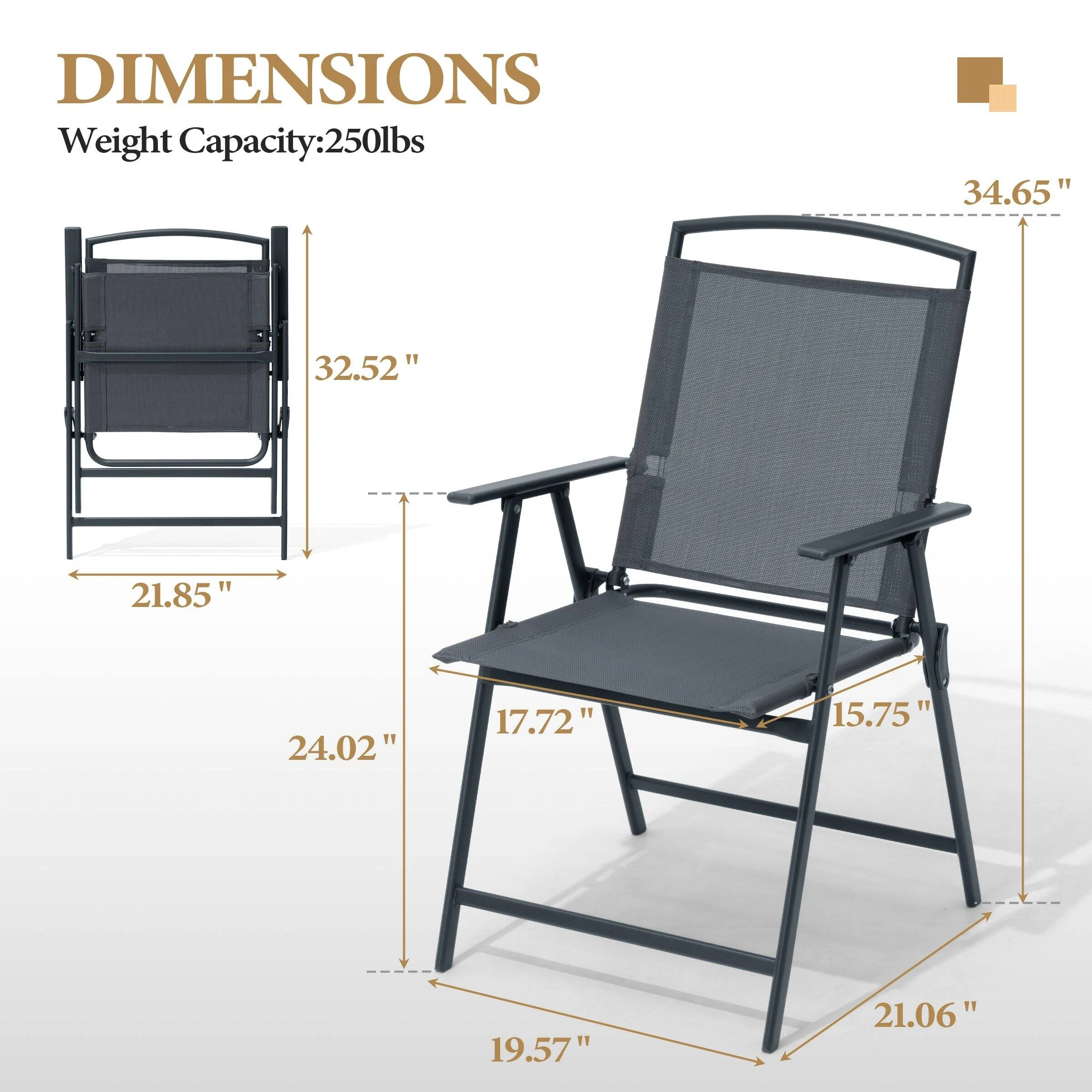 Crestlive Products Set of 4 Patio Folding Chairs 4-Pack Dining Chairs Grey