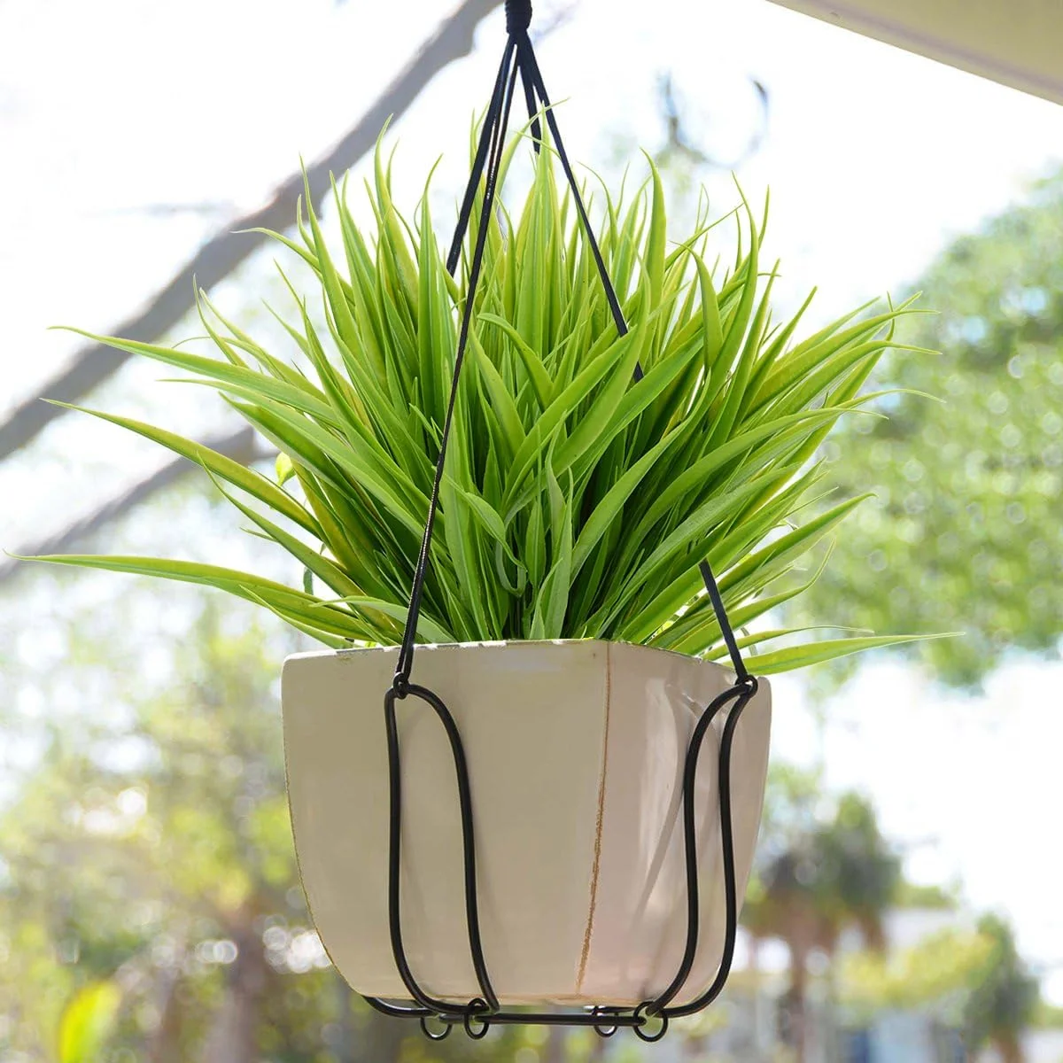 Zukuco 4pcs Artificial Plants Outdoor UV Resistant Faux Grass Greenery Shrubs Fake Plastic Plants Garden Porch Window Box Decorating (Green)