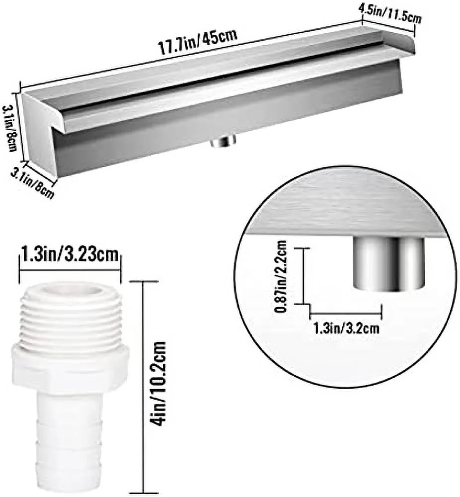 Stainless Steel Pool Fountain Pool Fountain Silver Pool Fountains for In Ground Pools Garden Outdoor Waterfalls Sheer Descent Pond Water Feature,17.7 in