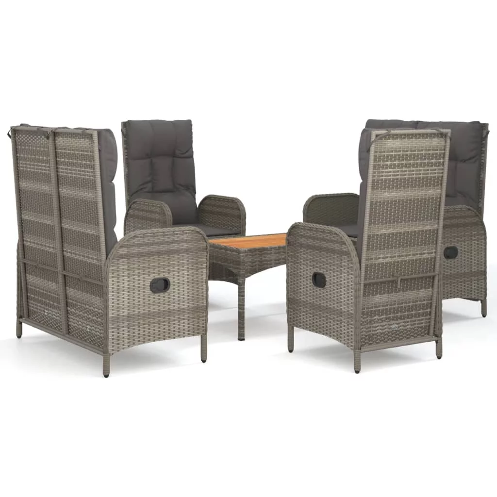 moobody 5 Piece Patio Dining Set with Cushions Gray Poly Rattan