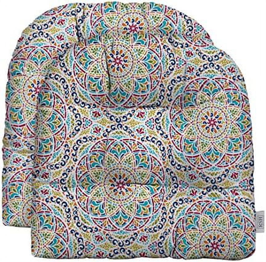 Indoor Outdoor Set Of 2 U-Shape Wicker Tufted Seat Cushions, (Large, Zen Fiesta)