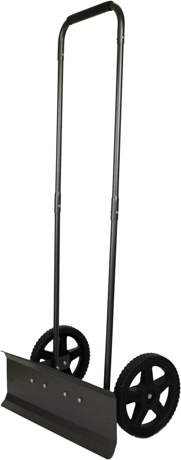Snow Plow Rolling Push Shovel - Heavy-Duty Snow Shovel With Wheels - Efficient Snow Removal Tool - Ergonomic Design, Powder-Coated Steel For Long-Lasting Performance - 24
