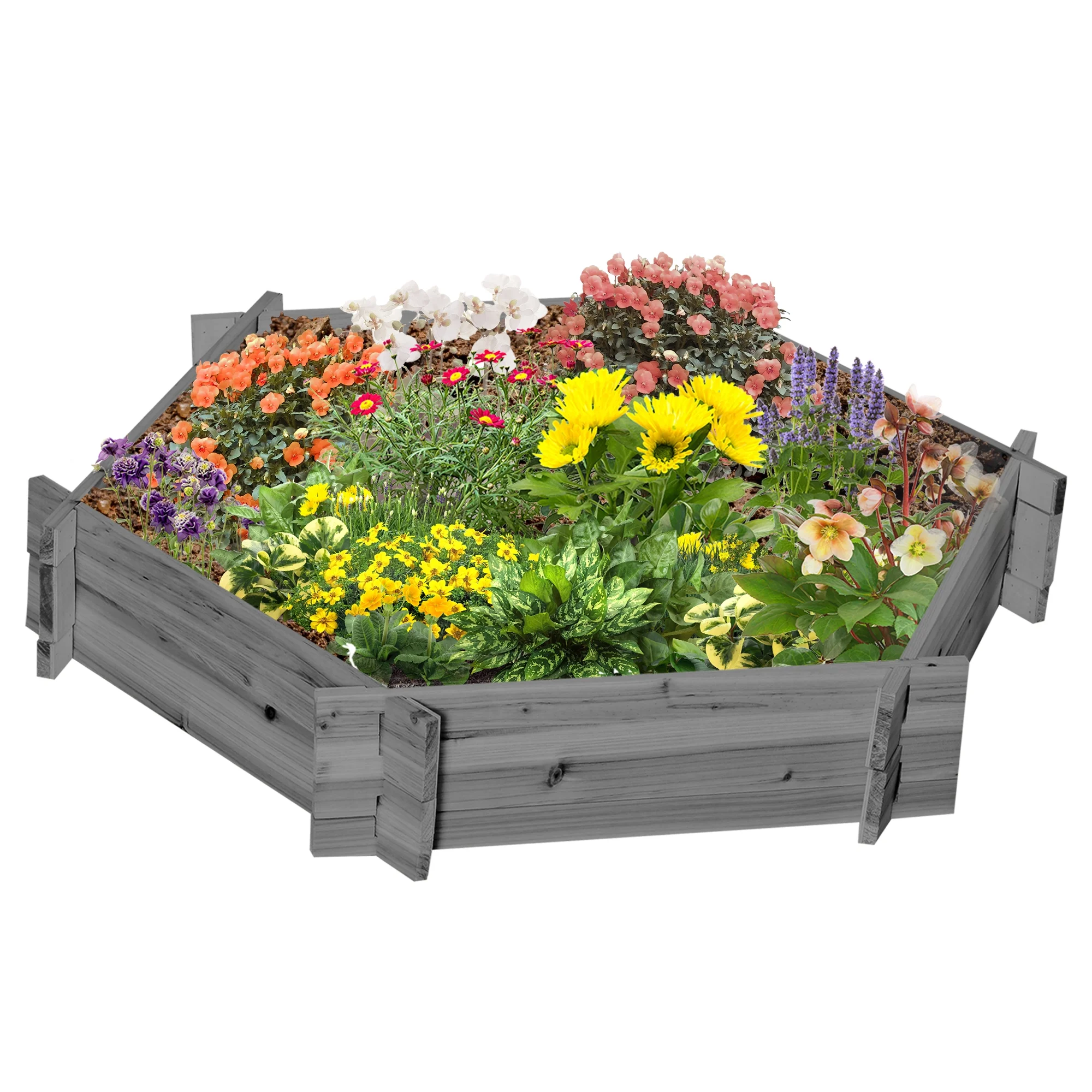 CoSoTower Wooden Raised Garden Bed, Hexagon Screwless Planters for Outdoor Plants, Vegetables, Flowers, Herbs, 39
