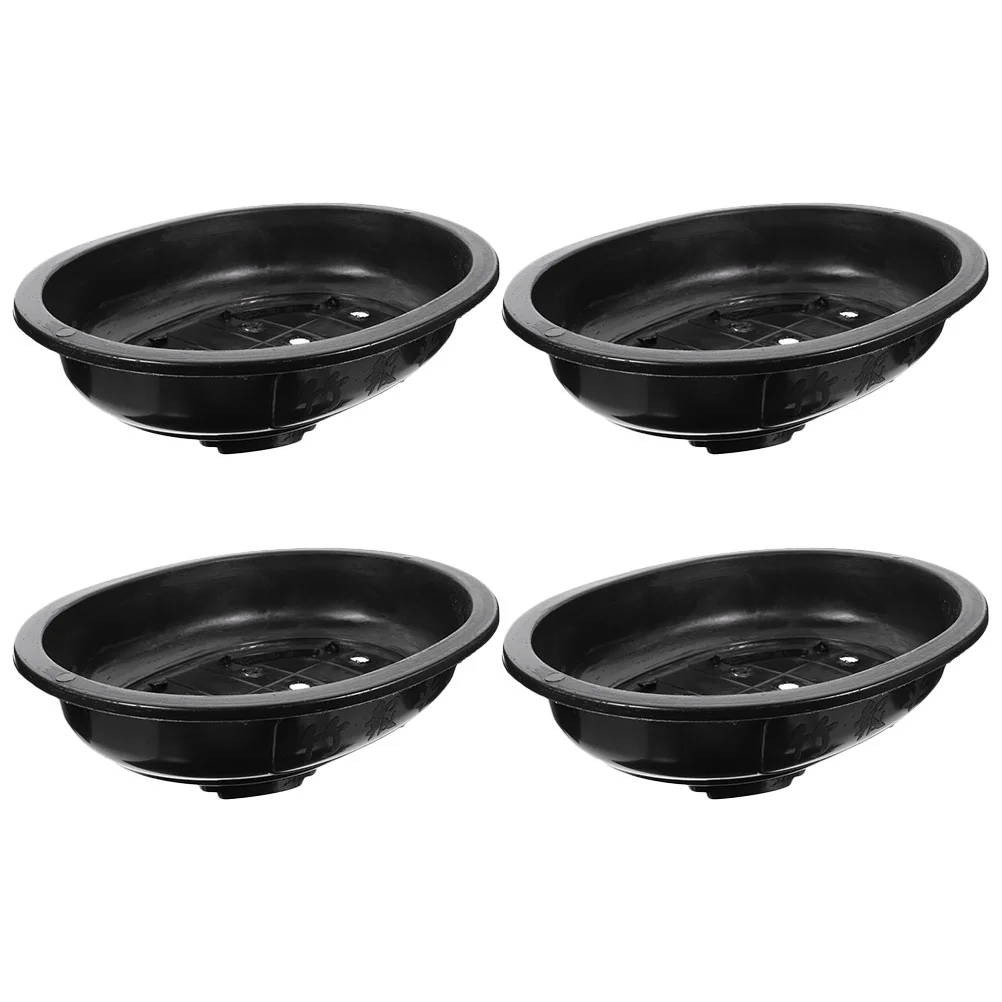 4pcs Plastic Flowerpots Decorative Gardening Oval Bonsai Large Planting Pots