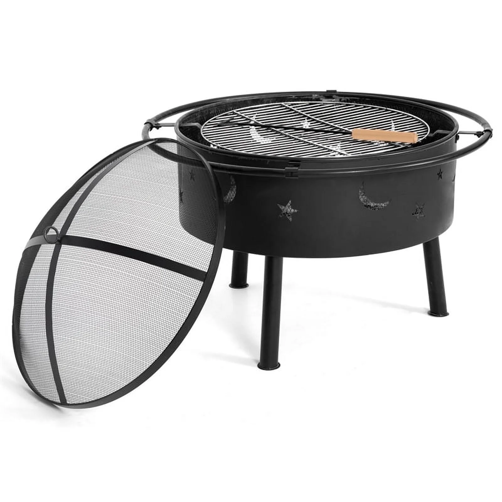 Hampton Star and Moon Steel Wood Burning Fire Pit in Black