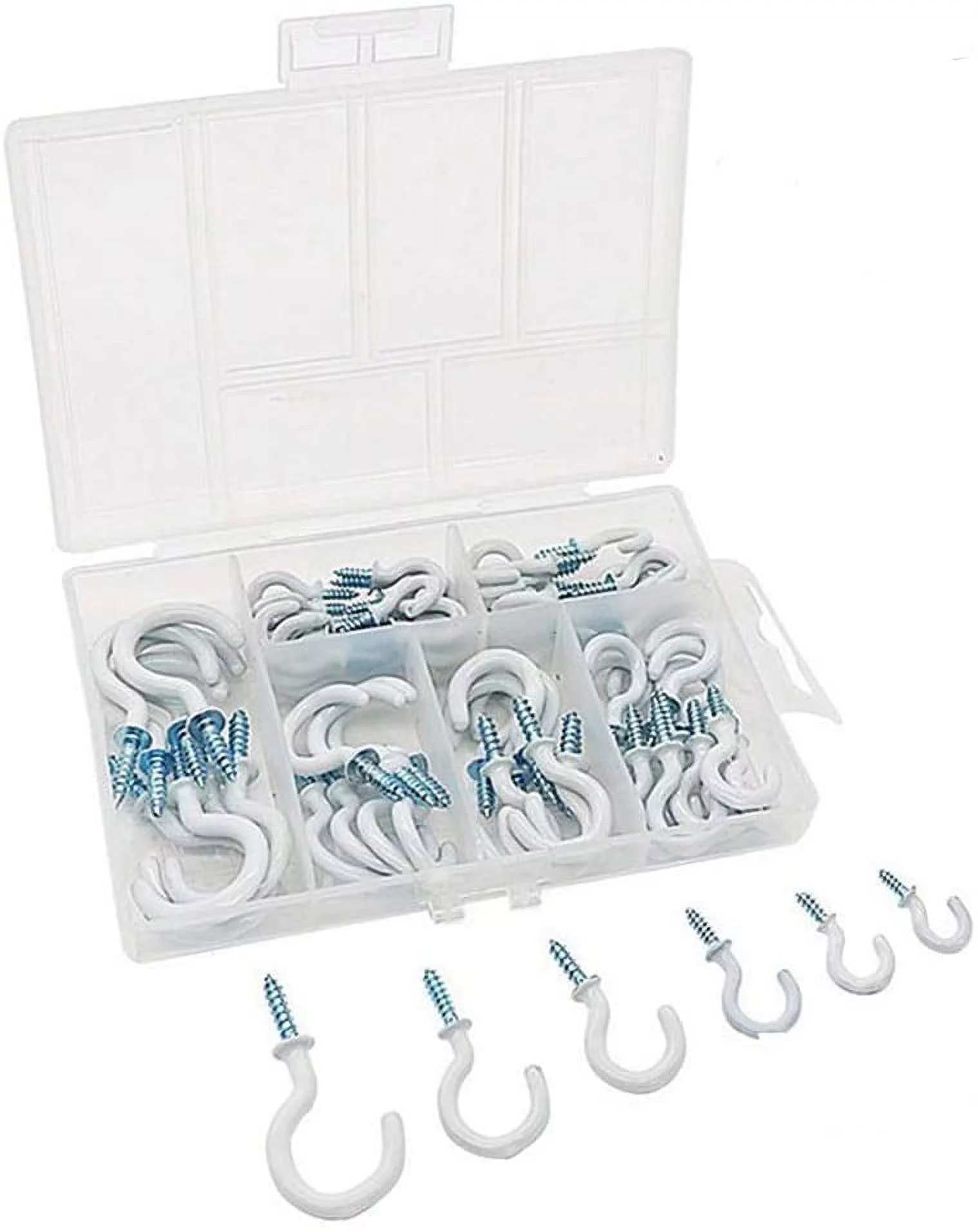 70 Pack Ceiling Hooks Assortment Kit, 6 Sizes Vinyl Coated Screw Hooks for Hanging Plants,Mug,Wind Chimes,Kitchen Utensils, Jewelry- for Indoor and Outdoor Use - White