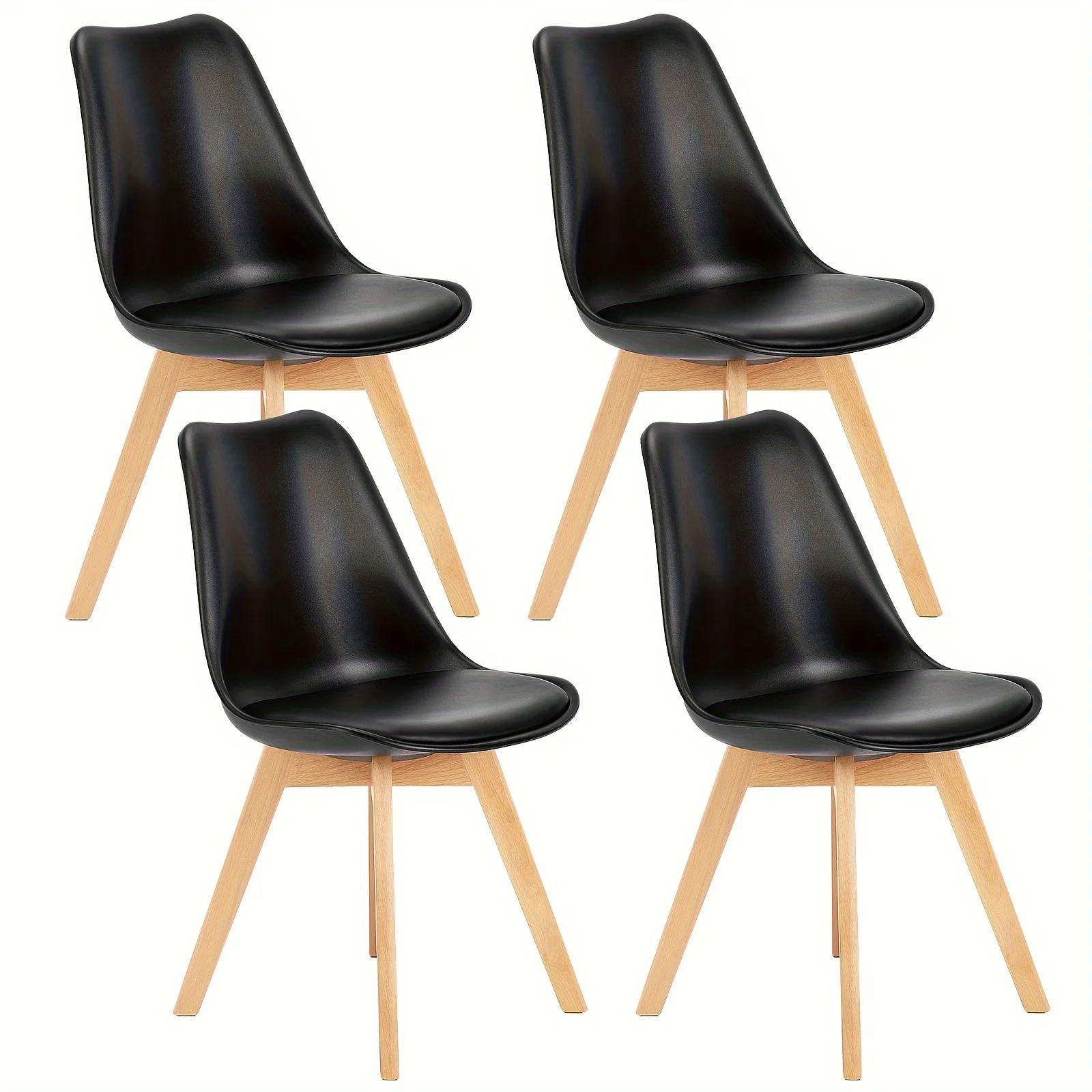 Dining Chairs Set of 4, Mid-Century Modern Dining Chairs with Wood Legs and PU Leather Cushion, Kitchen Chairs for Living Room Bedroom Outdoor Lounge, Ink