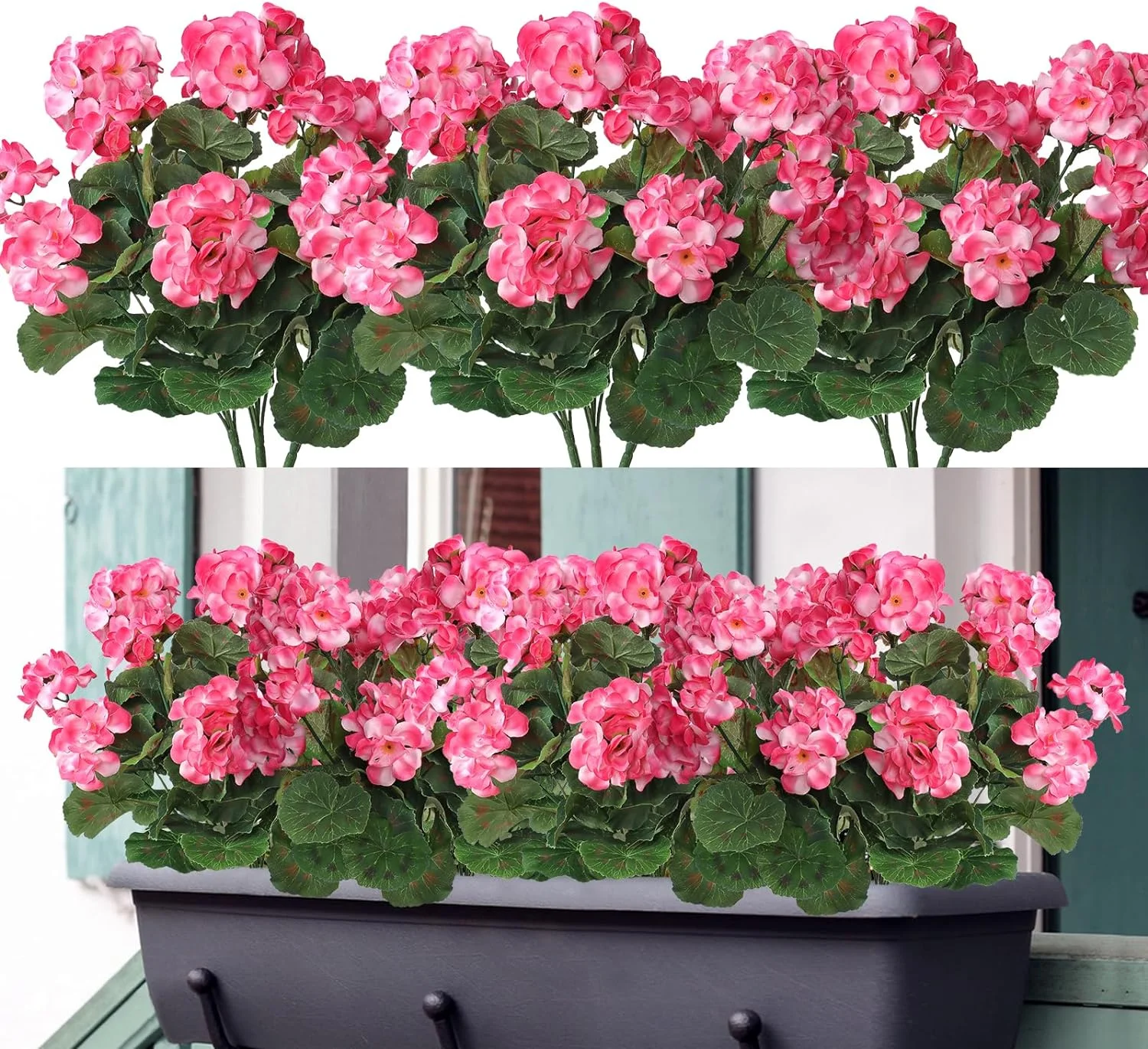 3 Pack Artificial Flowers for Outdoors Red Geranium Silk Flowers Outdoor UV Resistant Garden Plants Bush Faux Flowers for Home Wedding Kitchen Table Centerpieces Decor (Pink, 3Pack)