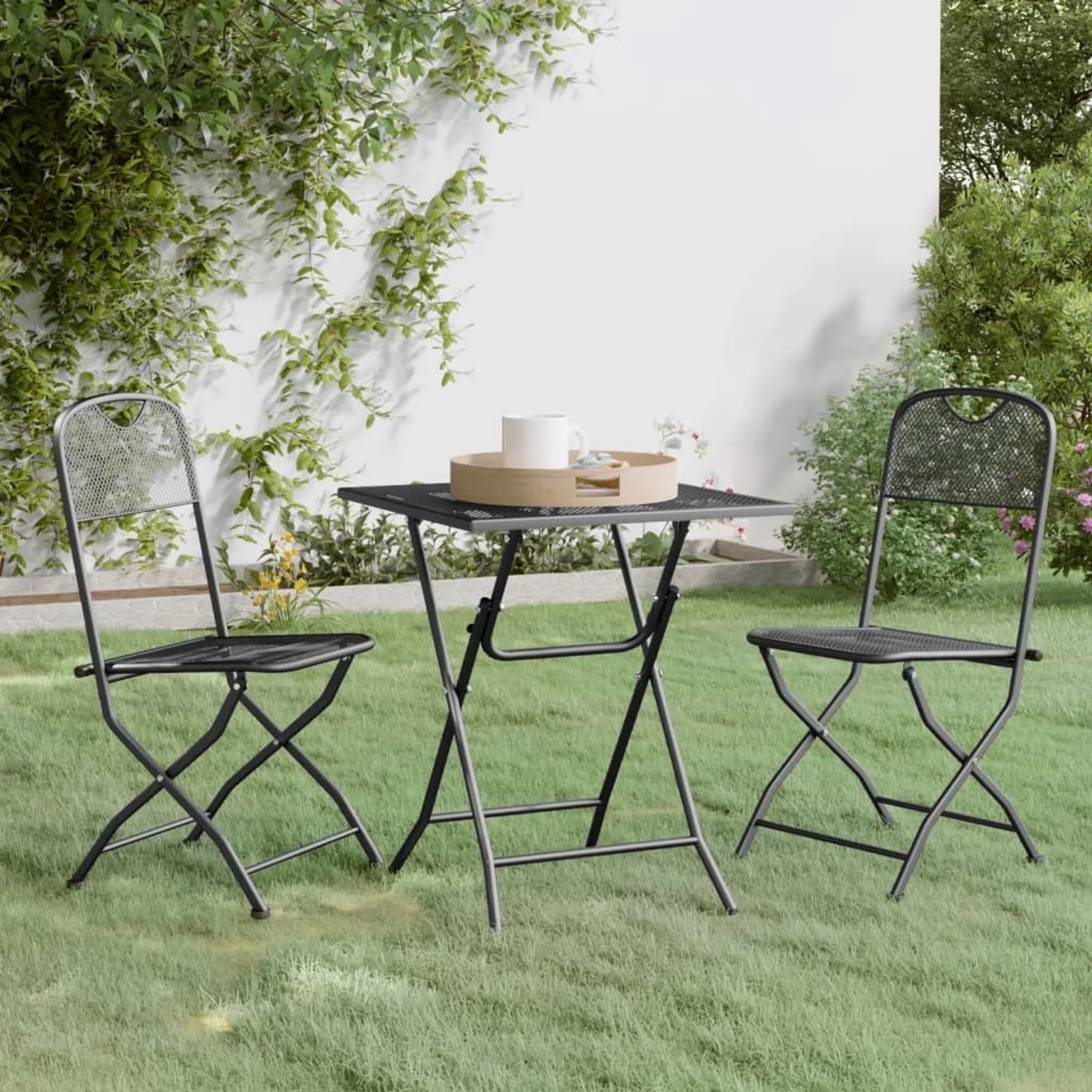 Tomshoo 3 Piece Patio Dining Set Expanded Metal Mesh Anthracite