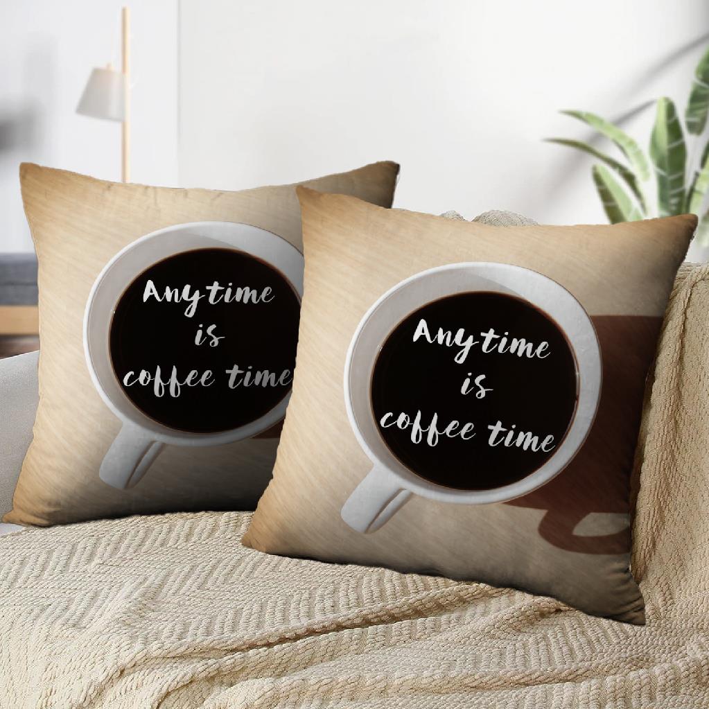 LALILO Throw Pillow Covers Time Coffee Time Quote With Coffee Cup Wood Cushion Cover 18