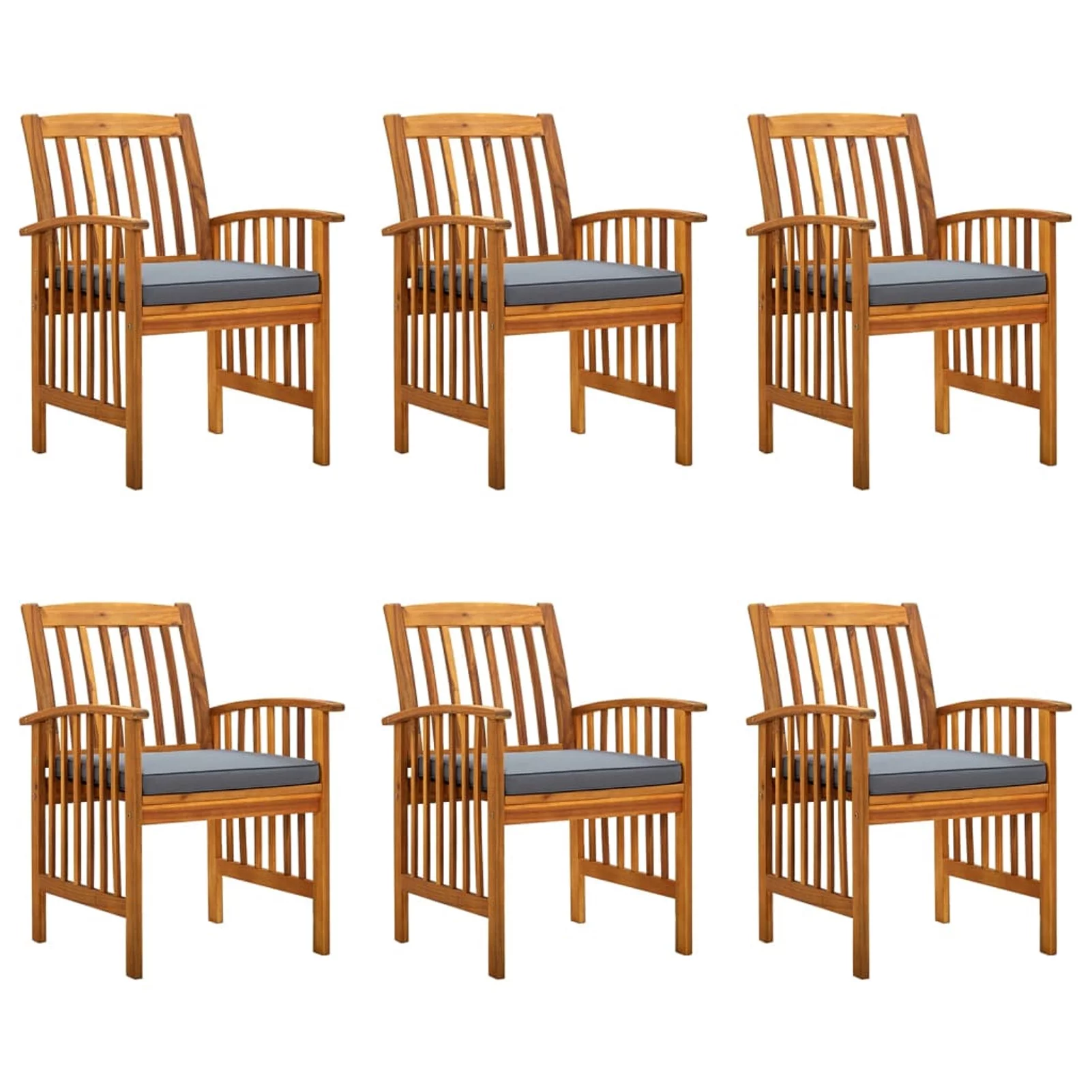 walmeck Patio Dining Chairs 6 pcs with Cushions Solid Wood Acacia