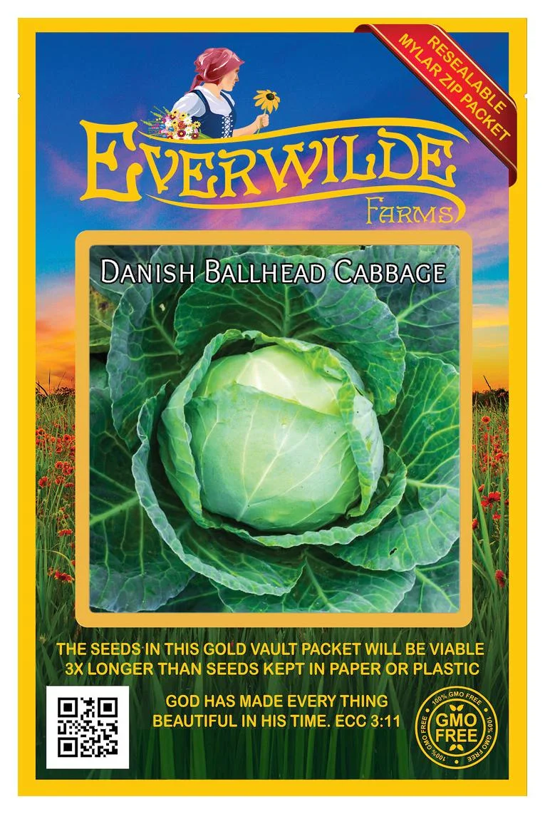 Everwilde Farms - 500 Danish Ballhead Cabbage Seeds - Gold Vault Jumbo Bulk Seed Packet