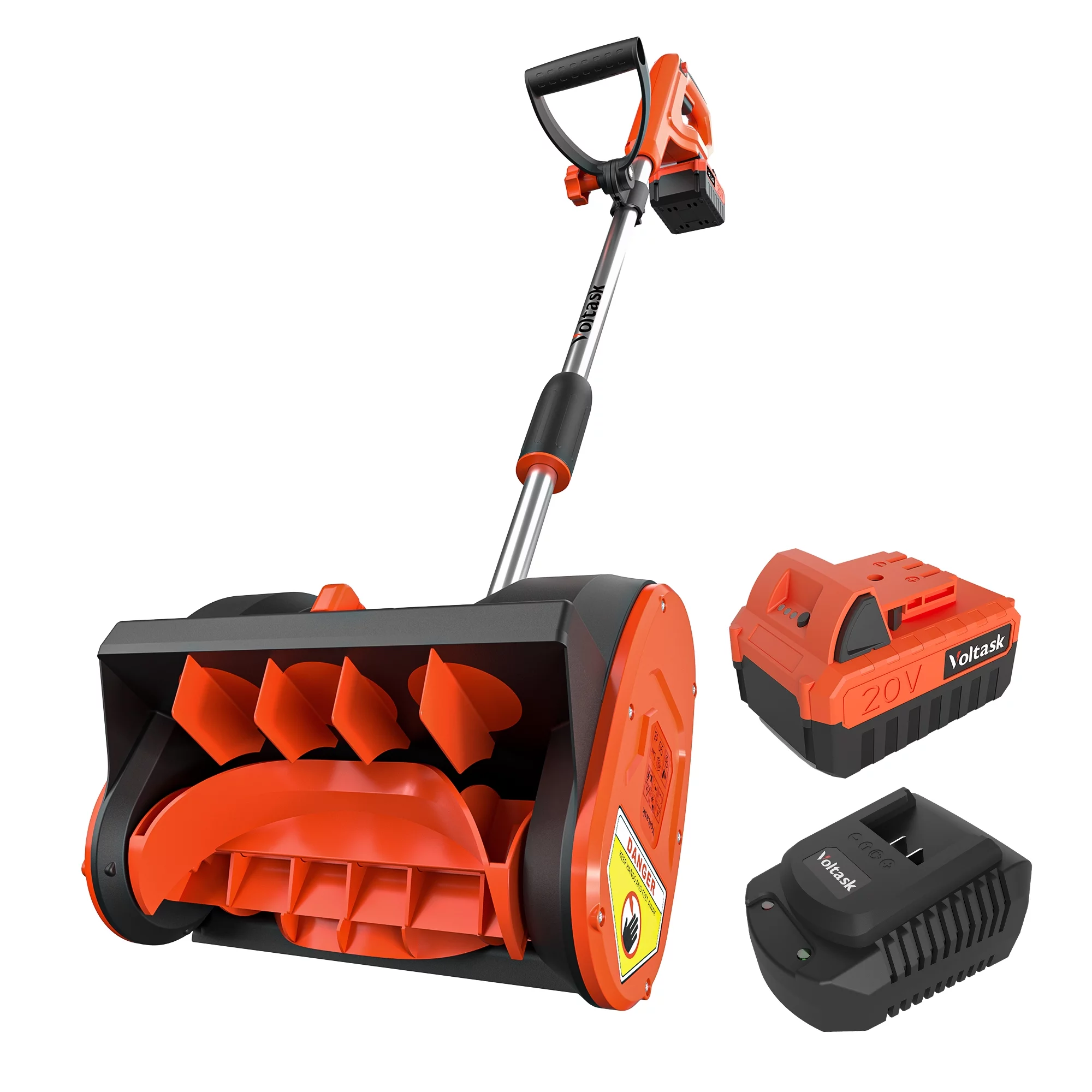 VOLTASK  20V 12-Inch Cordless Snow Shovel with Directional Plate, Battery & Quick Charger Included