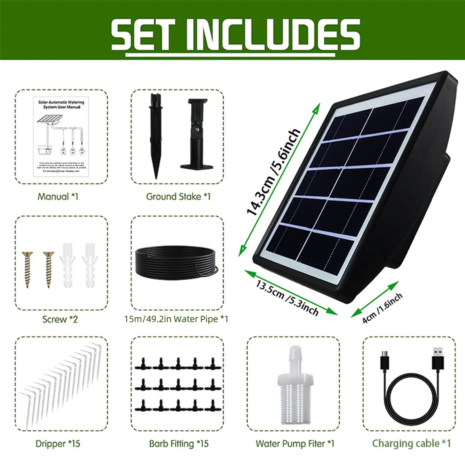 Irrigation System,Kit Solar Powered 1-600s Diy Supported Solar Powered Balcony Drip Kit Diy Supported 10-15 Balcony 1-600s Diy Waterer Indoor Balcony Support Modes Plant Kit Potted Support