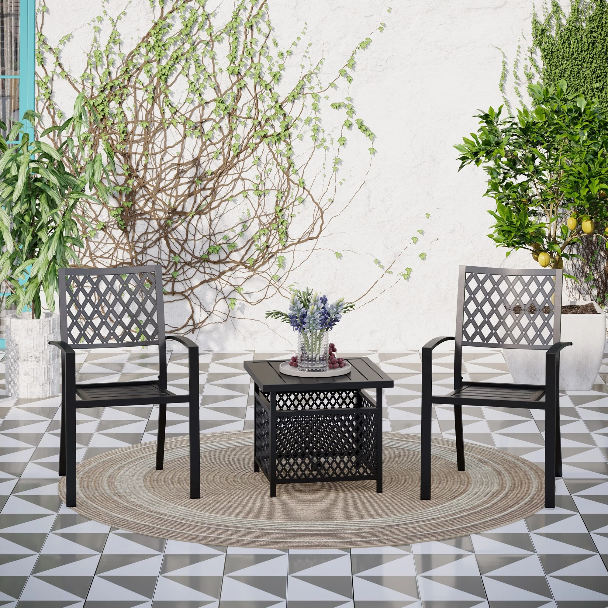 3-Piece Umbrella Base Table & 2 Stackable Chairs Patio Bistro Set Type C Type C