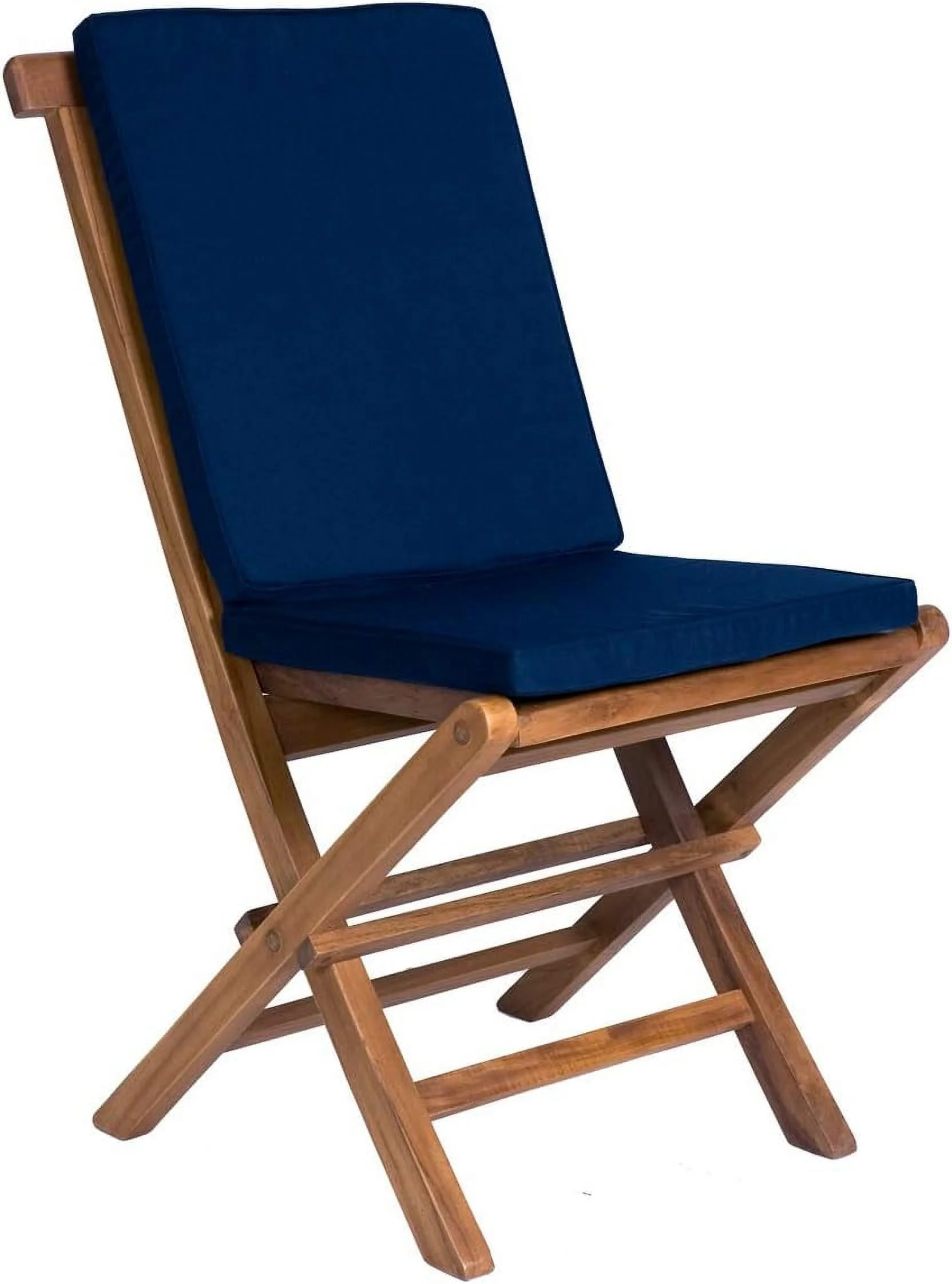 2-Piece Teak Folding Chair Set With Cushions, Blue | Outdoor Seating, Foldable Cushioned Teak Chairs - Stylish & Durable Design, Ideal For Any Space (23X18x36)